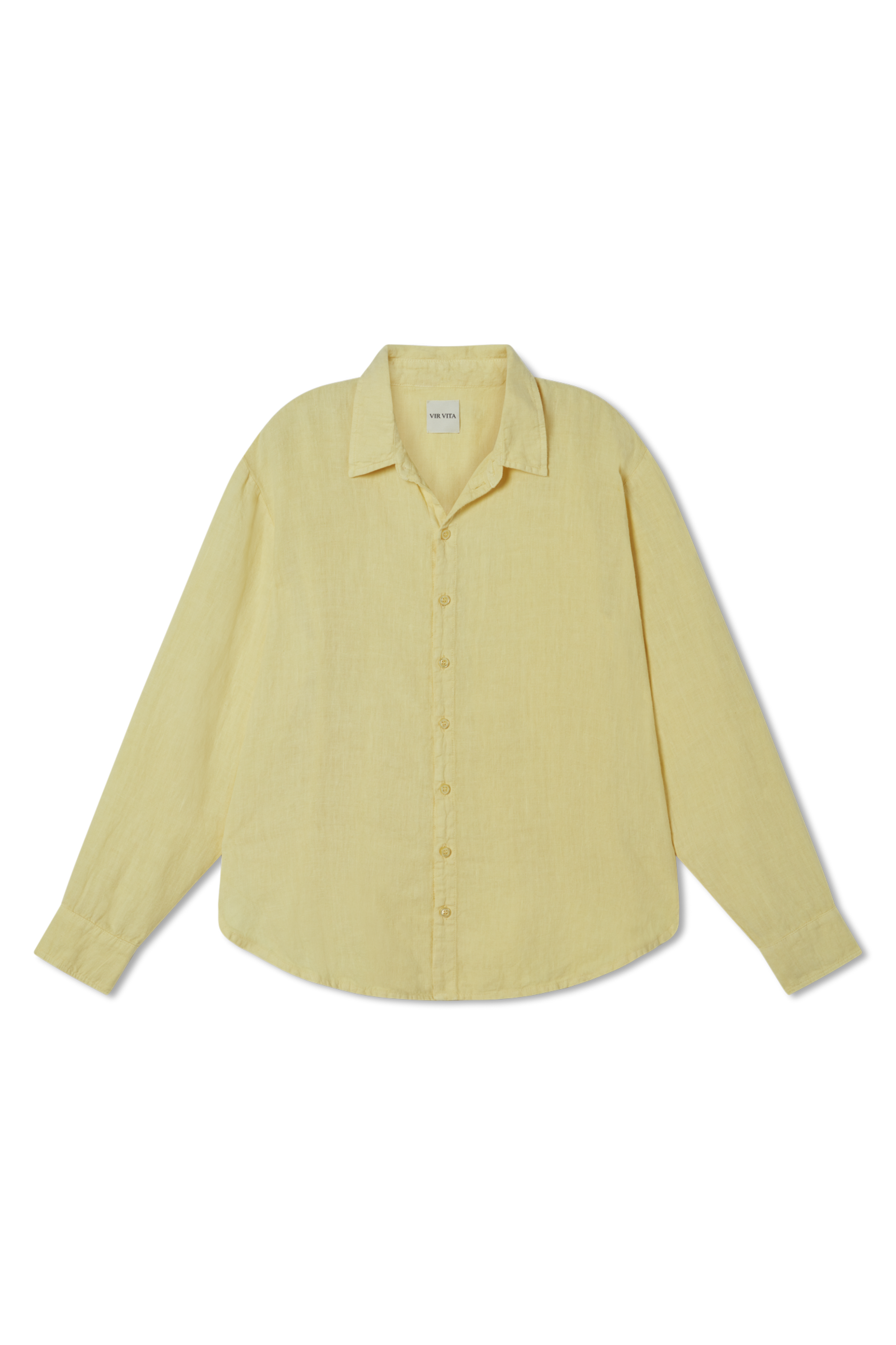 Pale yellow sustainable oversized 100% linen button down long sleeve -VIR VITA
#color_butter