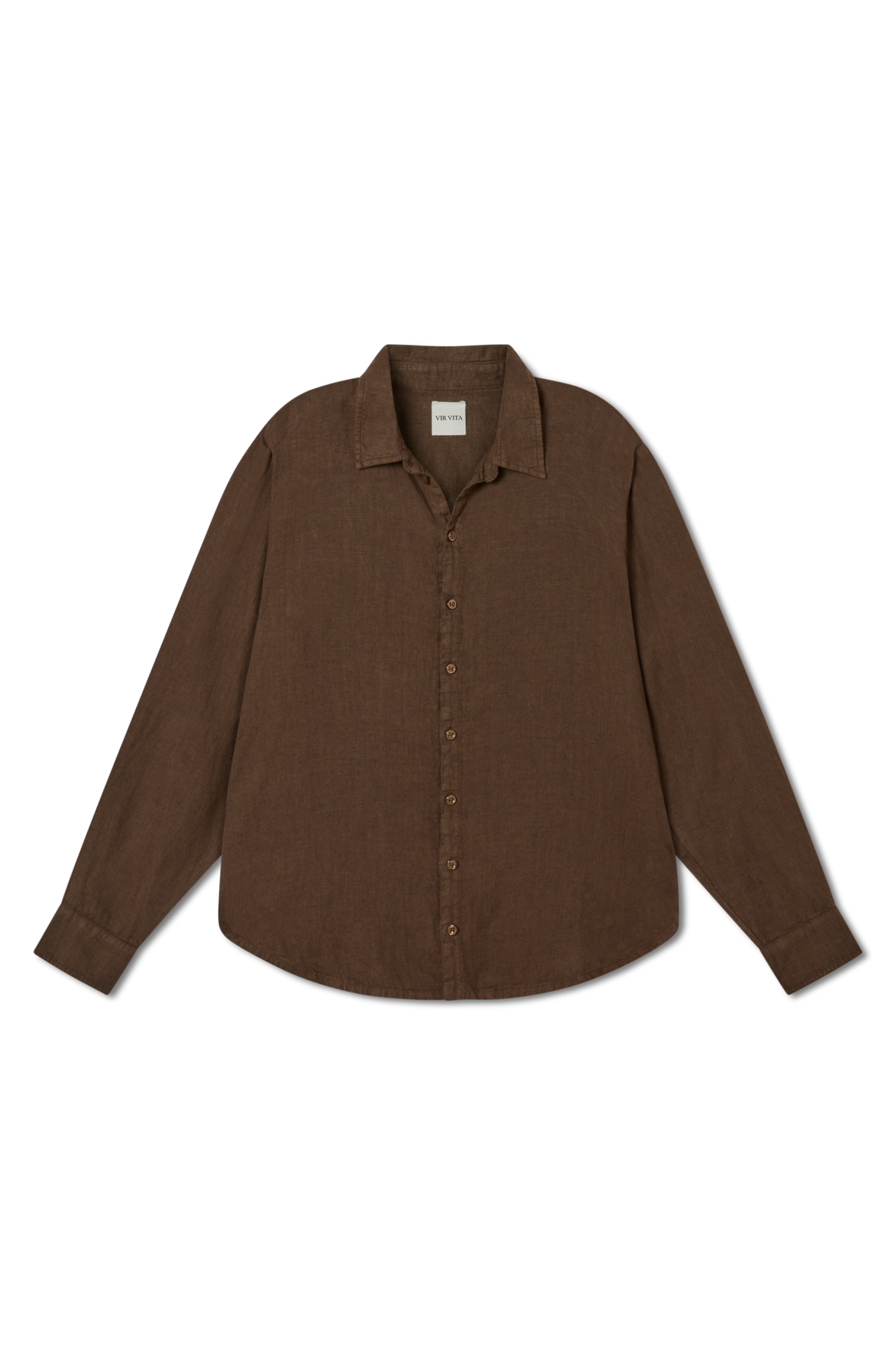 Dark brown sustainable oversized 100% linen button down long sleeve - VIR VITA #color_chestnut