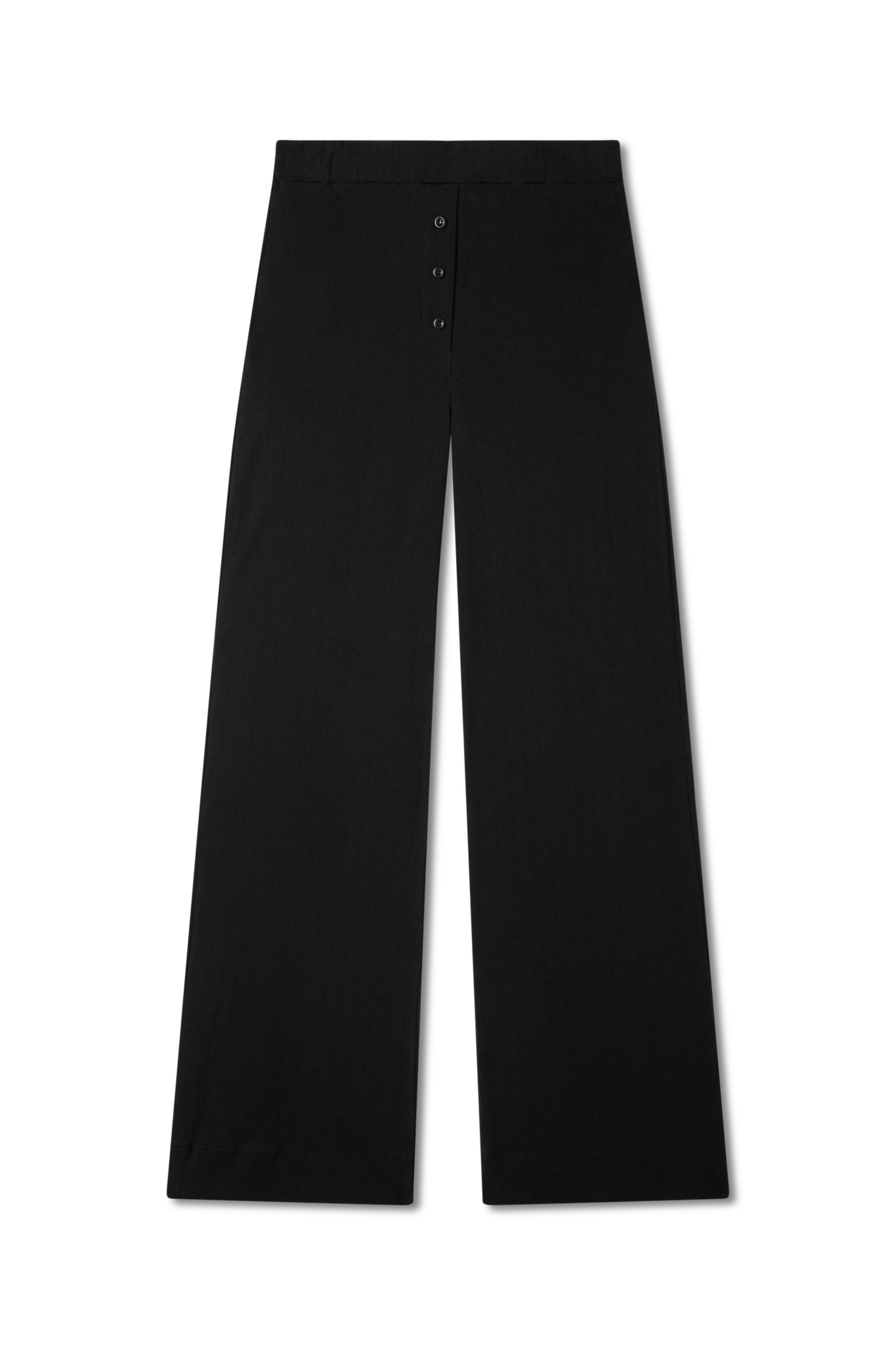 Sustainable pointelle lounge pants made of 100% recycled cotton featuring a relaxed straight leg fit in black- VIR VITA
#color_black