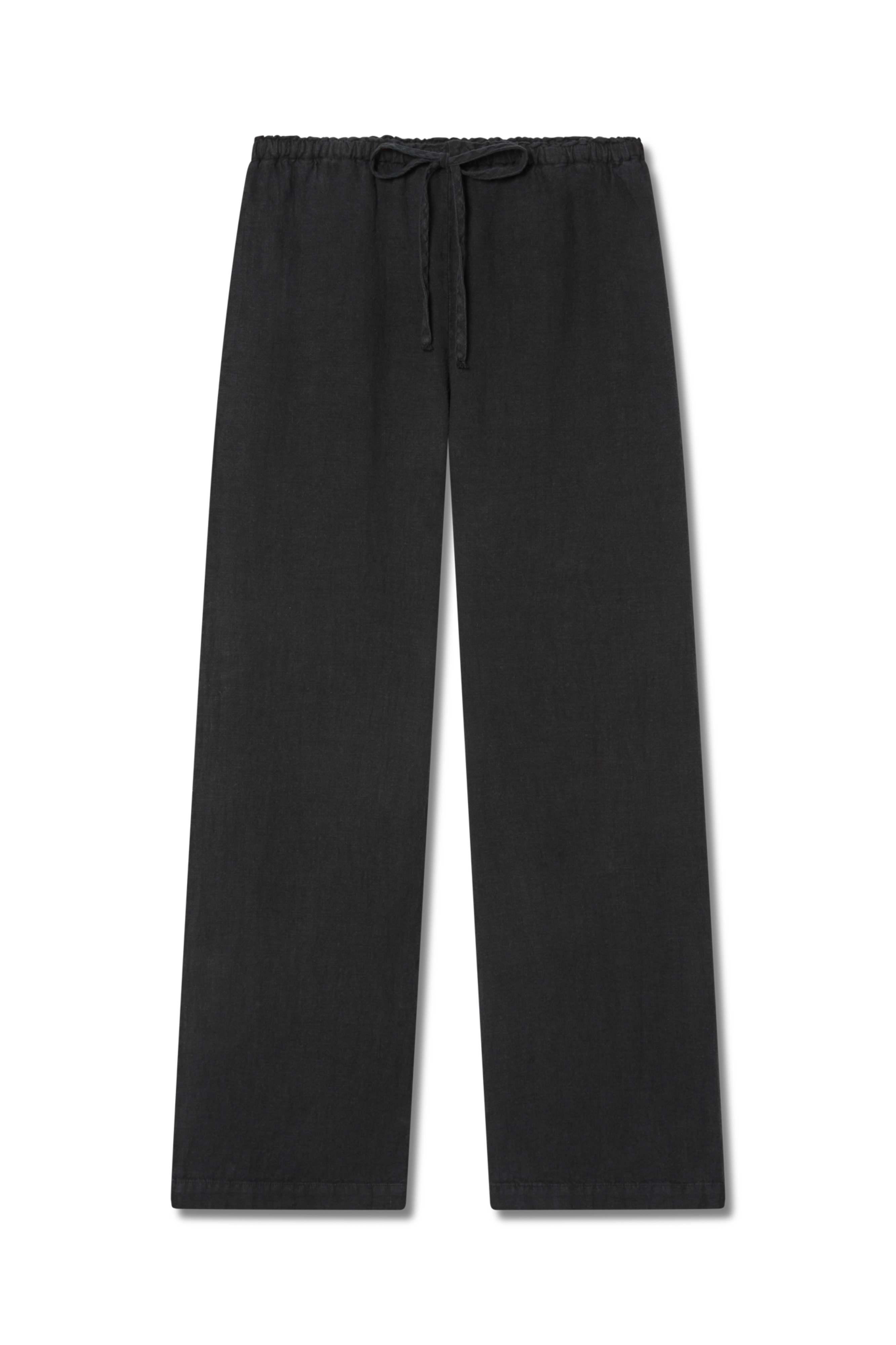 Sustainable black drawstring linen pant made of 100% linen featuring a relaxed straight-leg fit - VIR VITA
#color_black