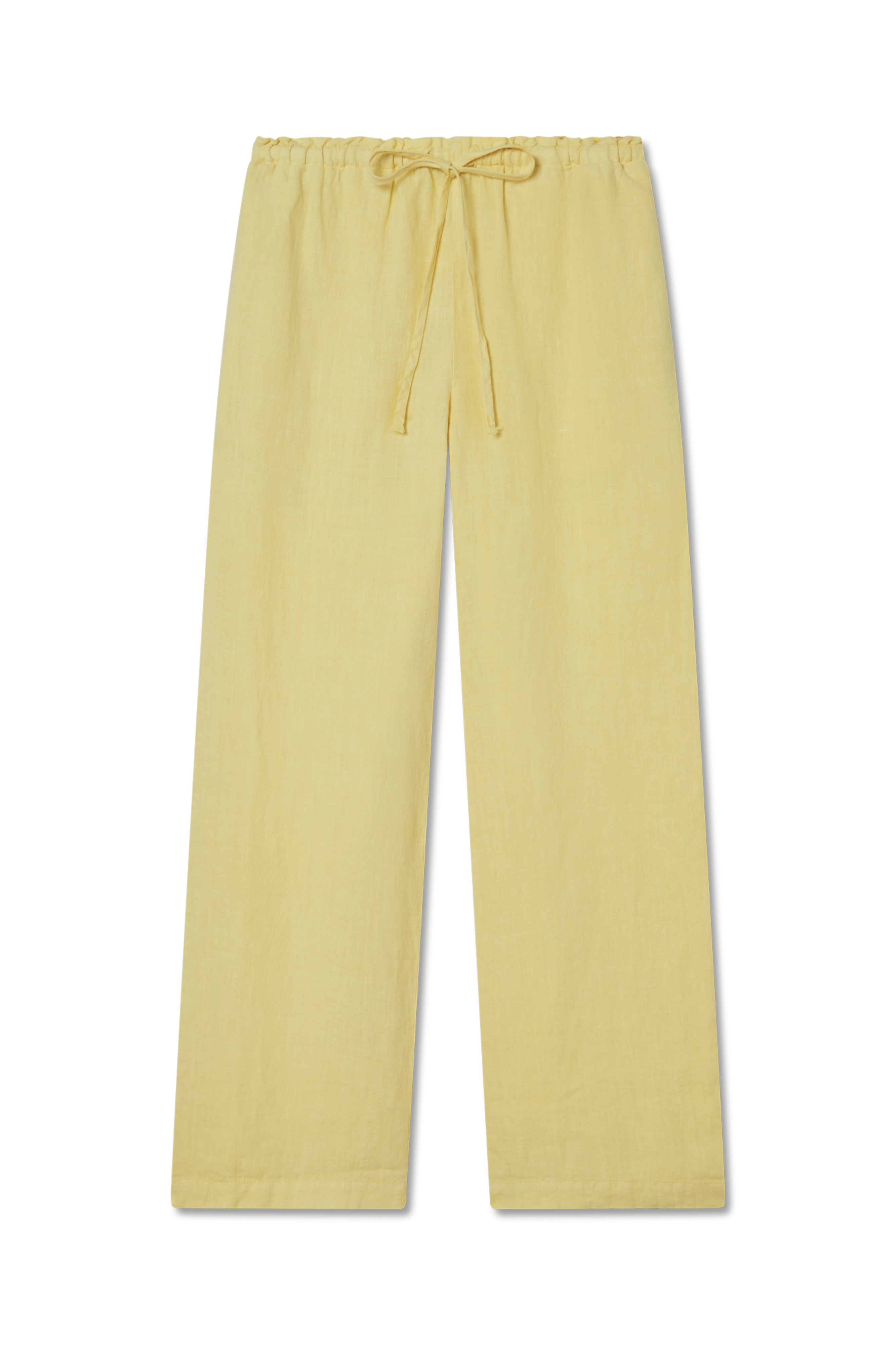Sustainable pale yellow drawstring linen pant made of 100% linen featuring a relaxed straight-leg fit - VIR VITA
#color_butter