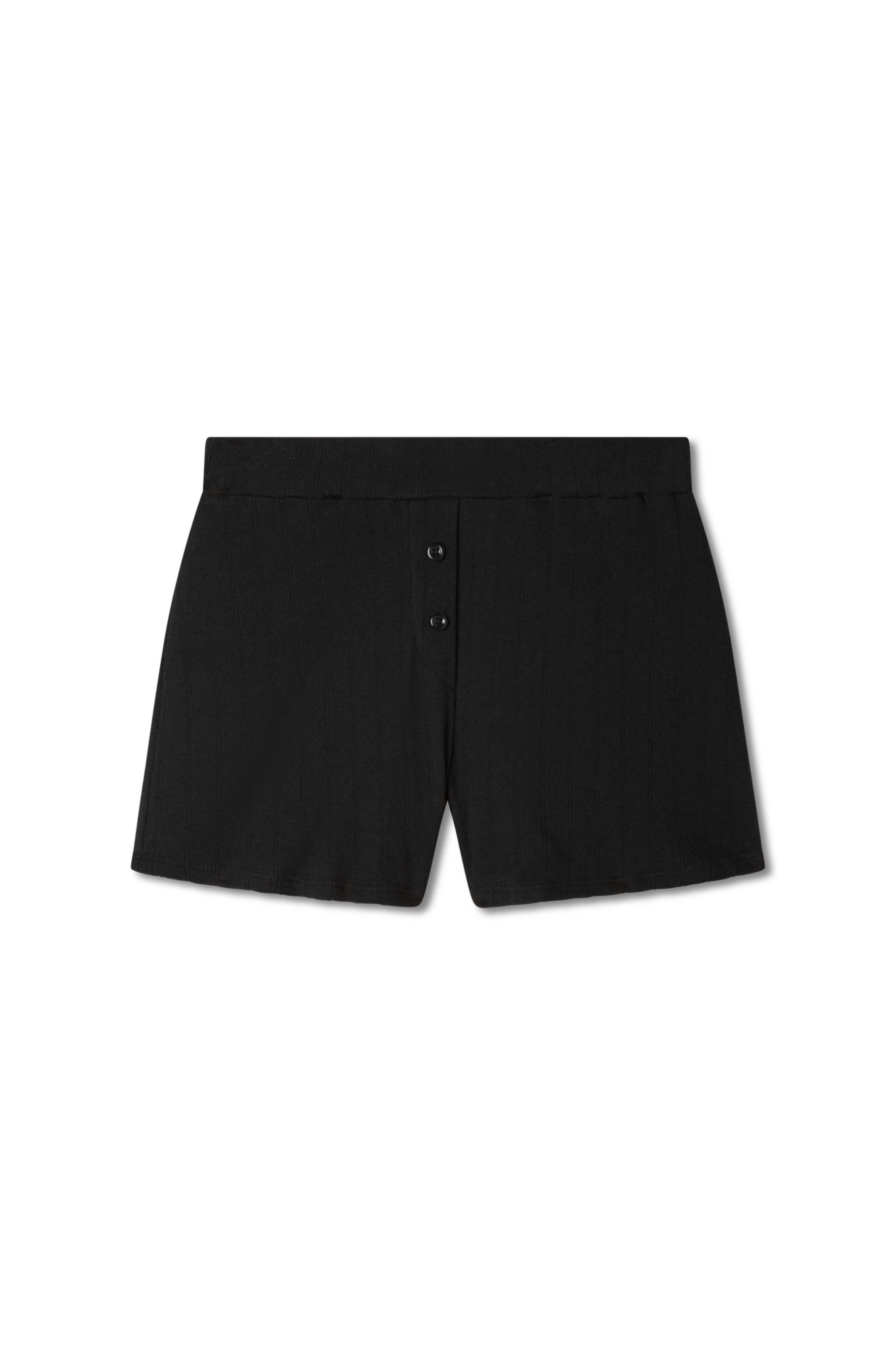 Sustainable pointelle lounge short made of 100% recycled cotton featuring a relaxed fit in black - VIR VITA
#color_black