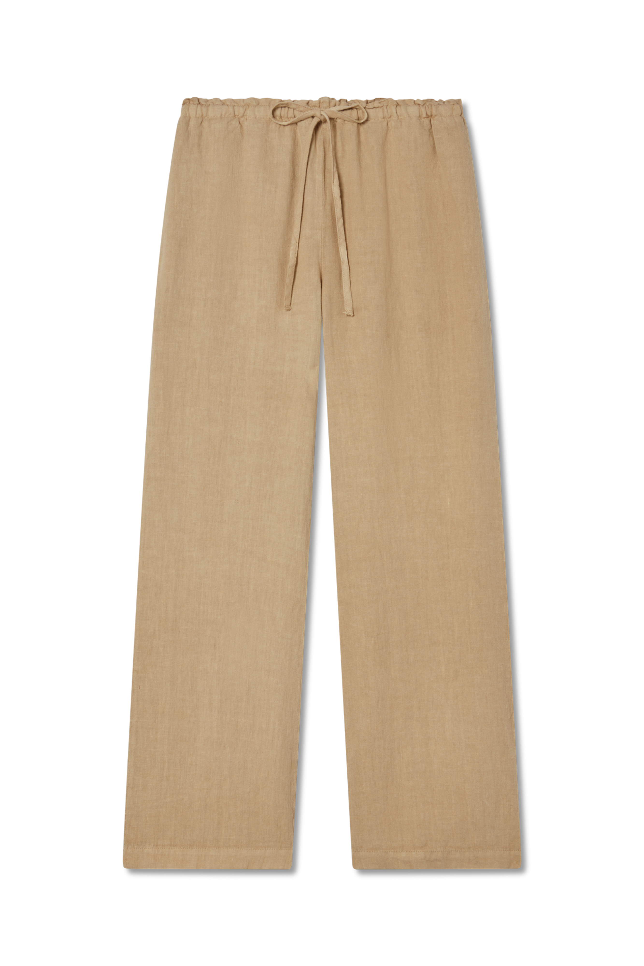 Sustainable toffee beige drawstring linen pant made of 100% linen featuring a relaxed straight-leg fit - VIR VITA
#color_toffee
