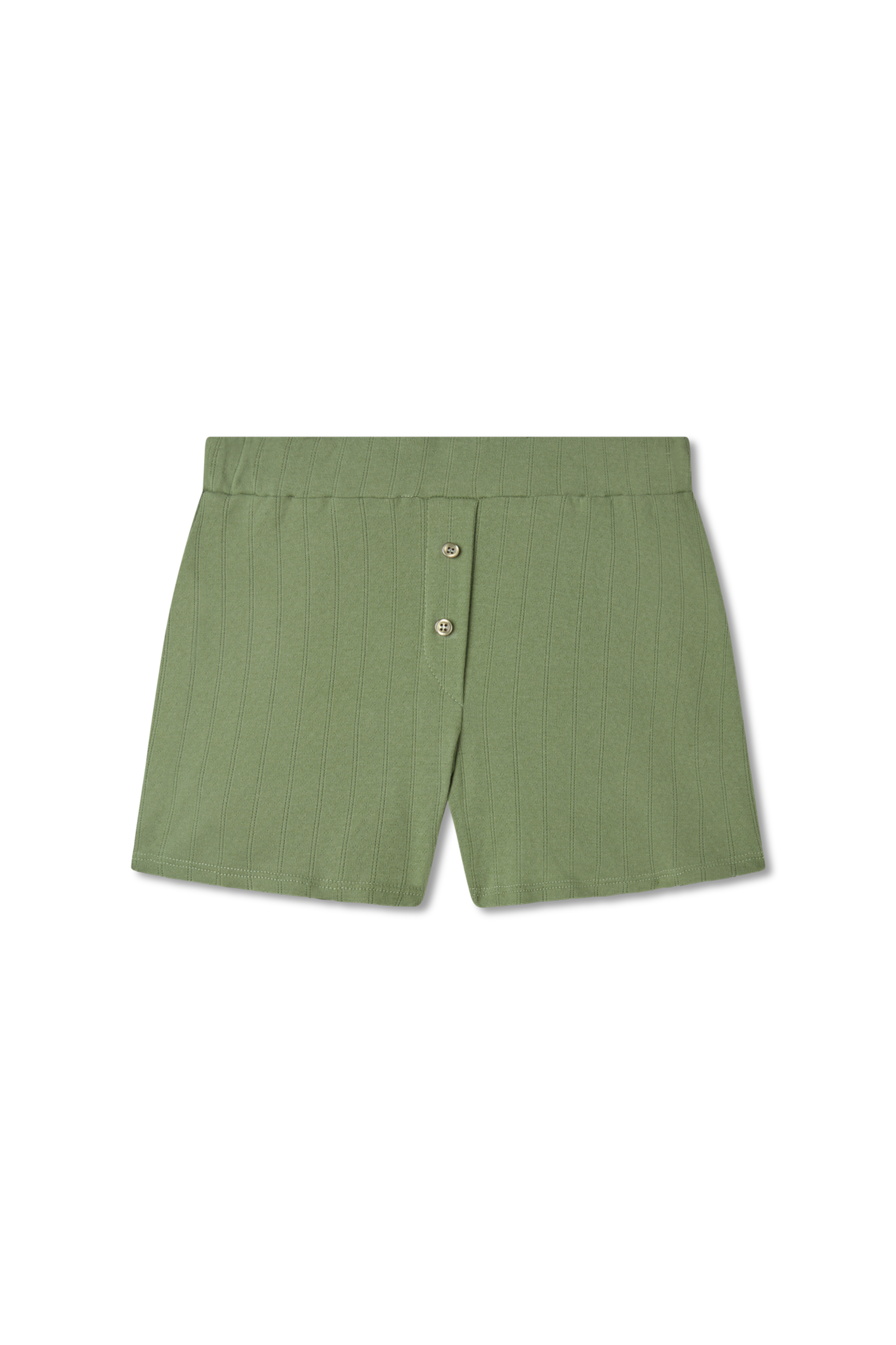 Sustainable pointelle lounge short made of 100% recycled cotton featuring a relaxed fit in sage green - VIR VITA
#color_sage