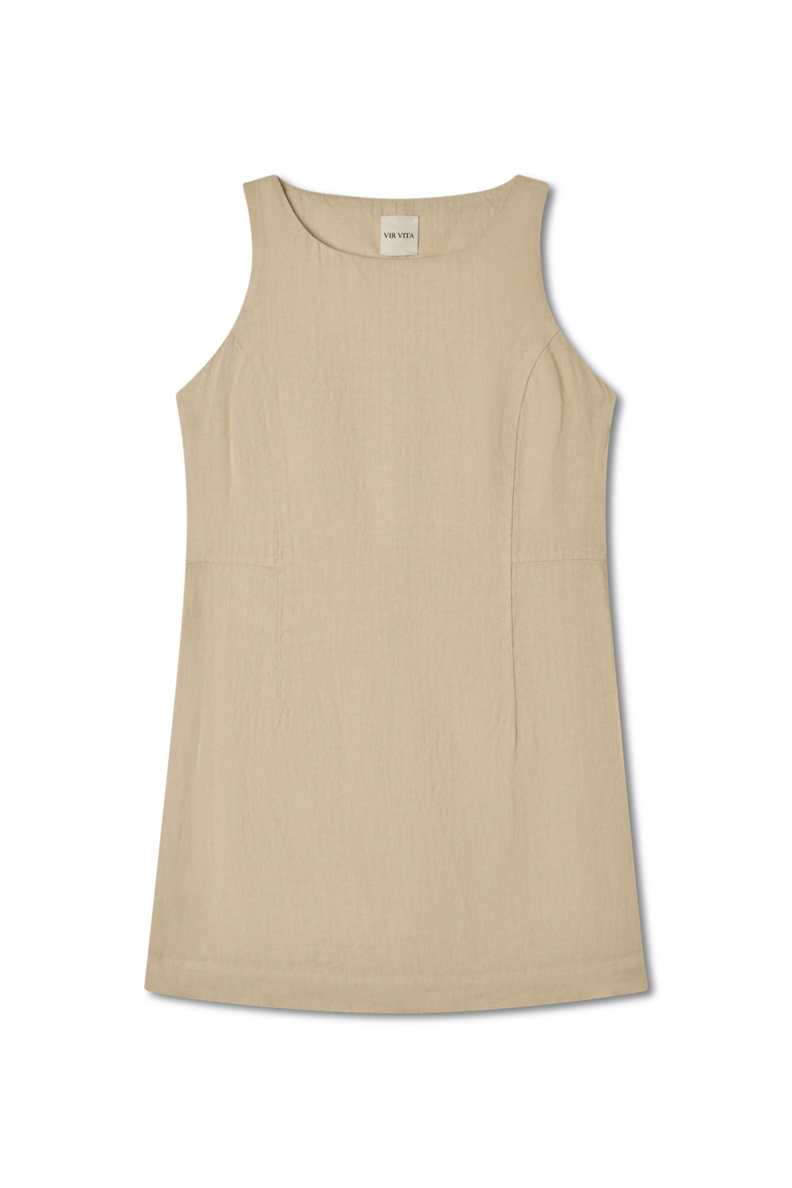 Sustainable 100% linen dress featuring a simple and comfortable silhouette in beige- VIR VITA
#color_beige