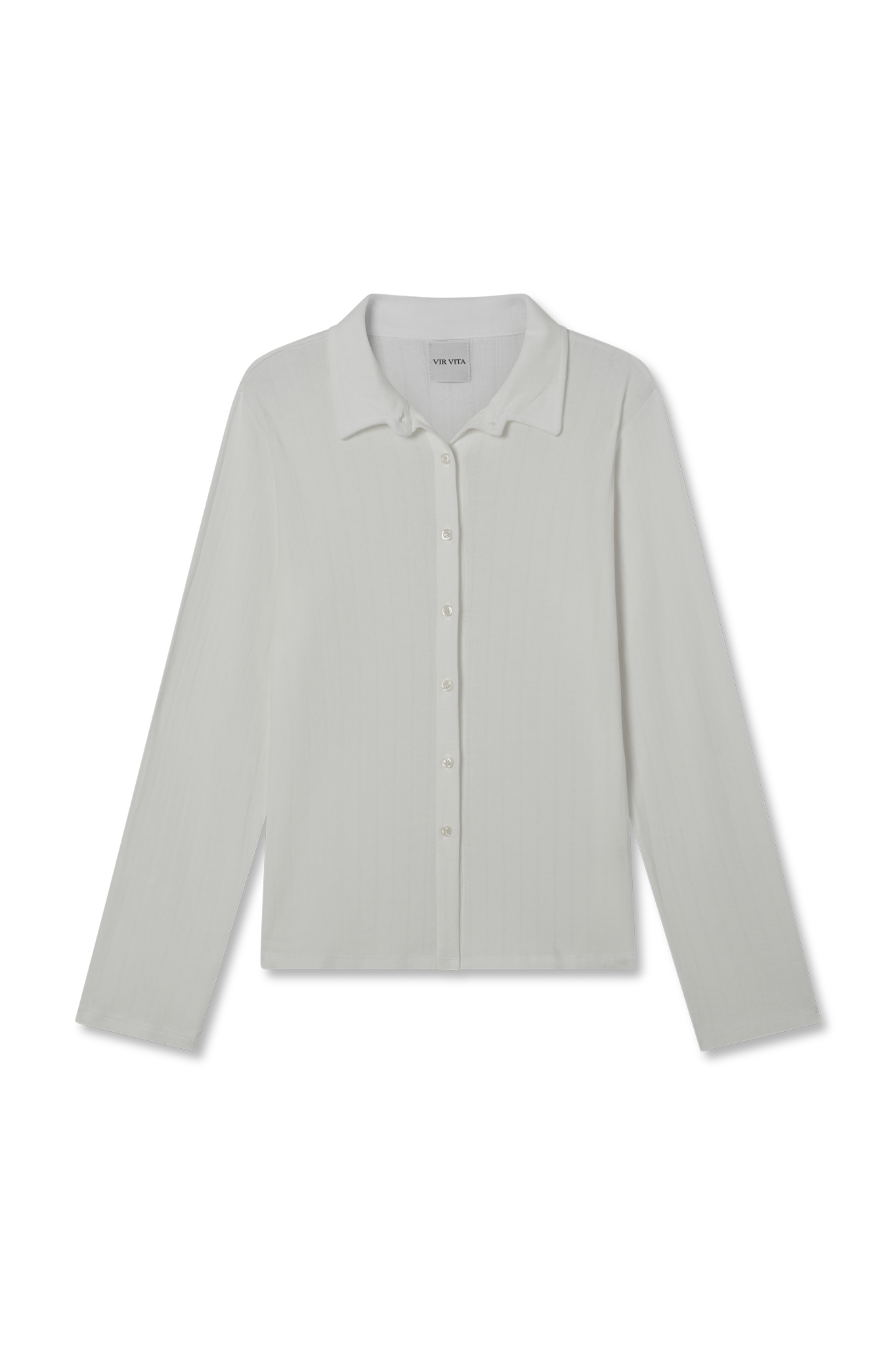 Sustainable 100% cotton white pointelle relaxed cardigan with collar and matching italian buttons. Classic, timeless, elegant, french style. Natural organic clothing - VIR VITA
#color_coconut