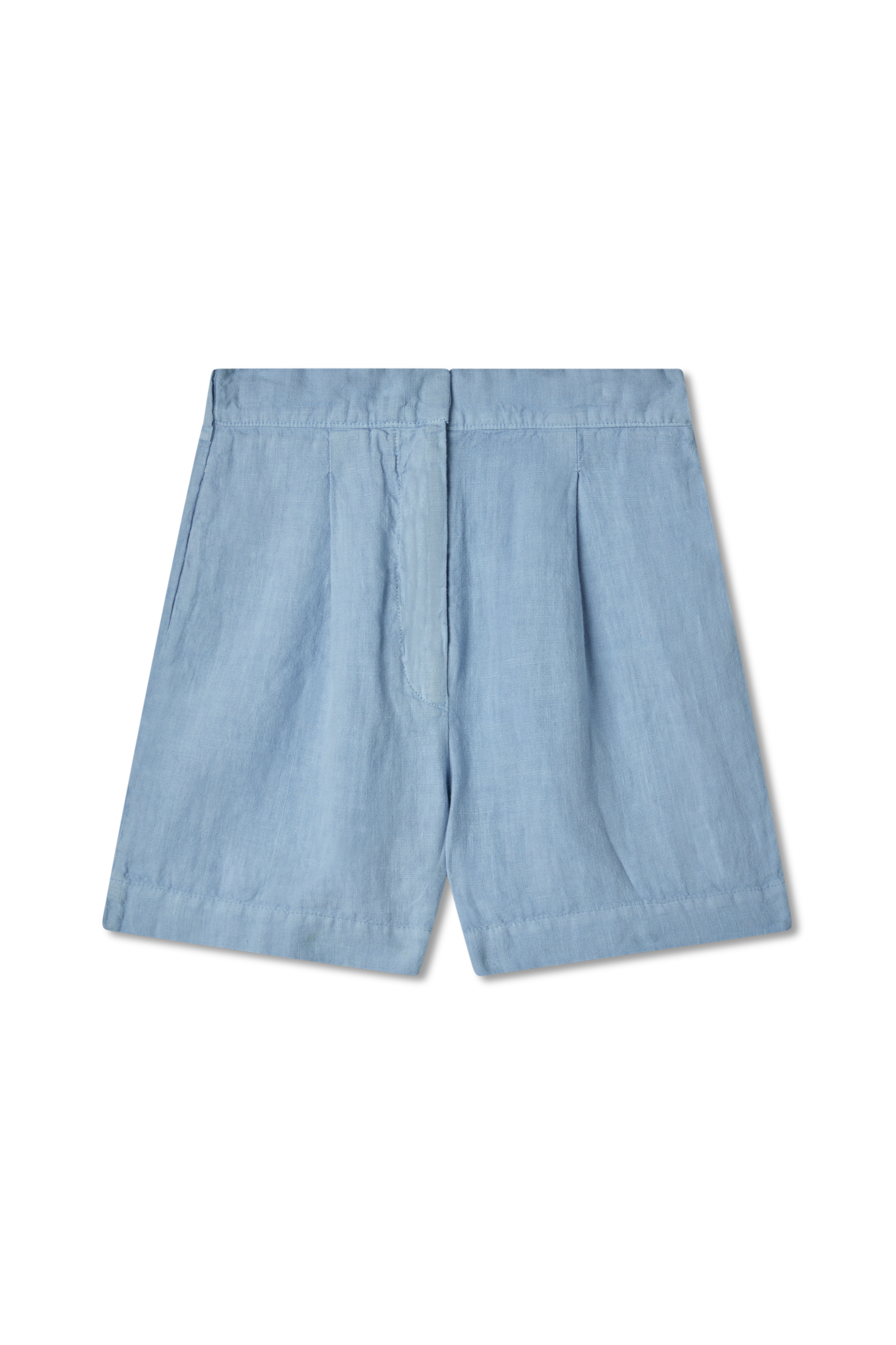 100% linen relaxed short featuring double pleats in light blue - VIR VITA
#color_baby blue