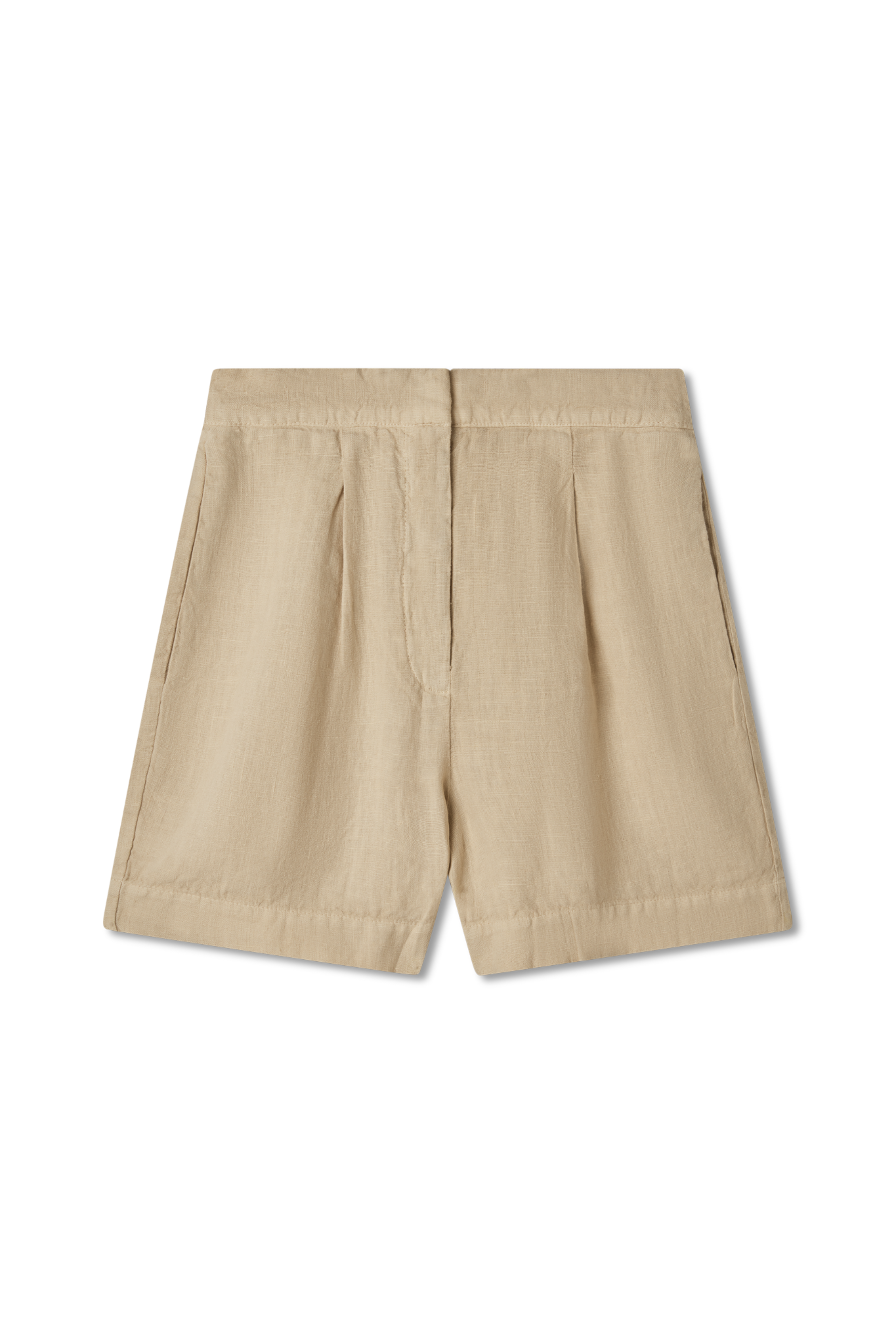100% linen relaxed short featuring double pleats in beige - VIR VITA
#color_beige