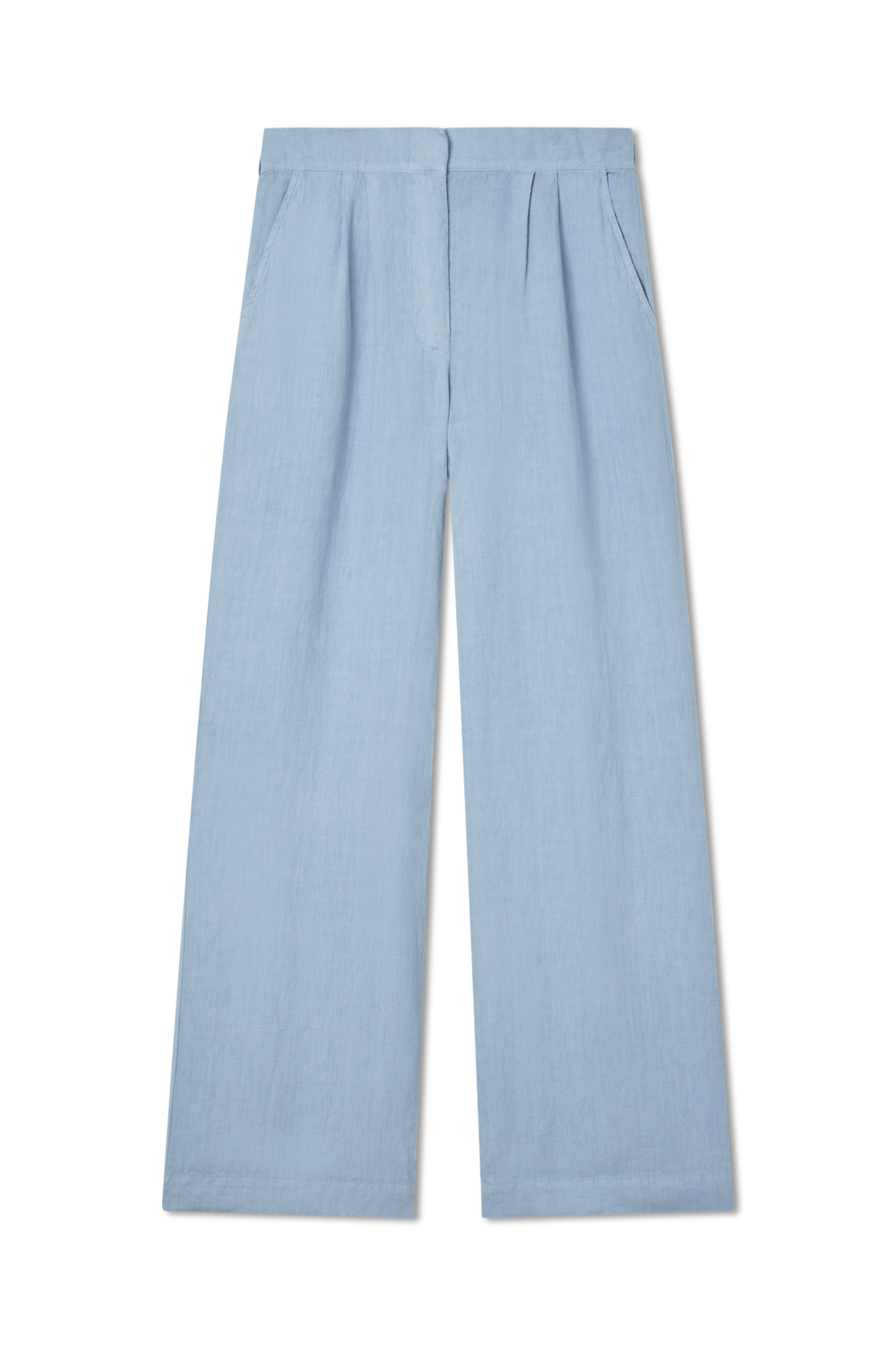 100% linen trouser featuring a high waisted double pleat silhouette in light blue - VIR VITA
#color_baby blue