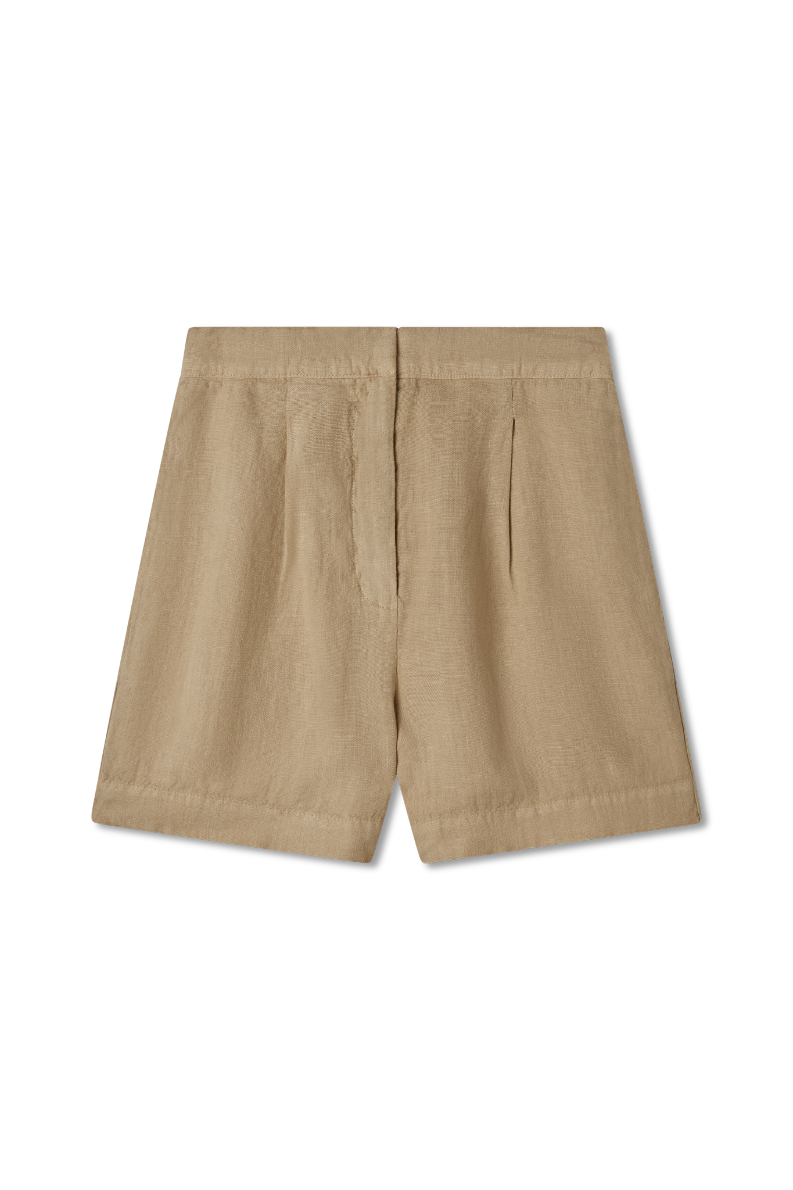 100% linen relaxed short featuring double pleats in toffee beige - VIR VITA #color_toffee