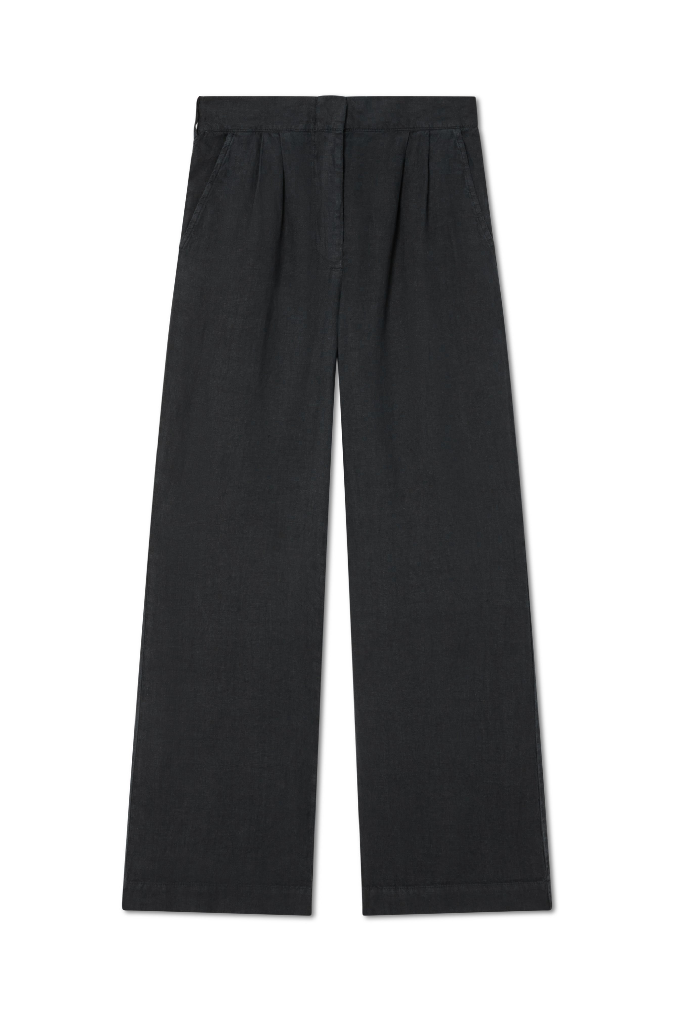 100% linen trouser featuring a high waisted double pleat silhouette in black - VIR VITA
#color_black