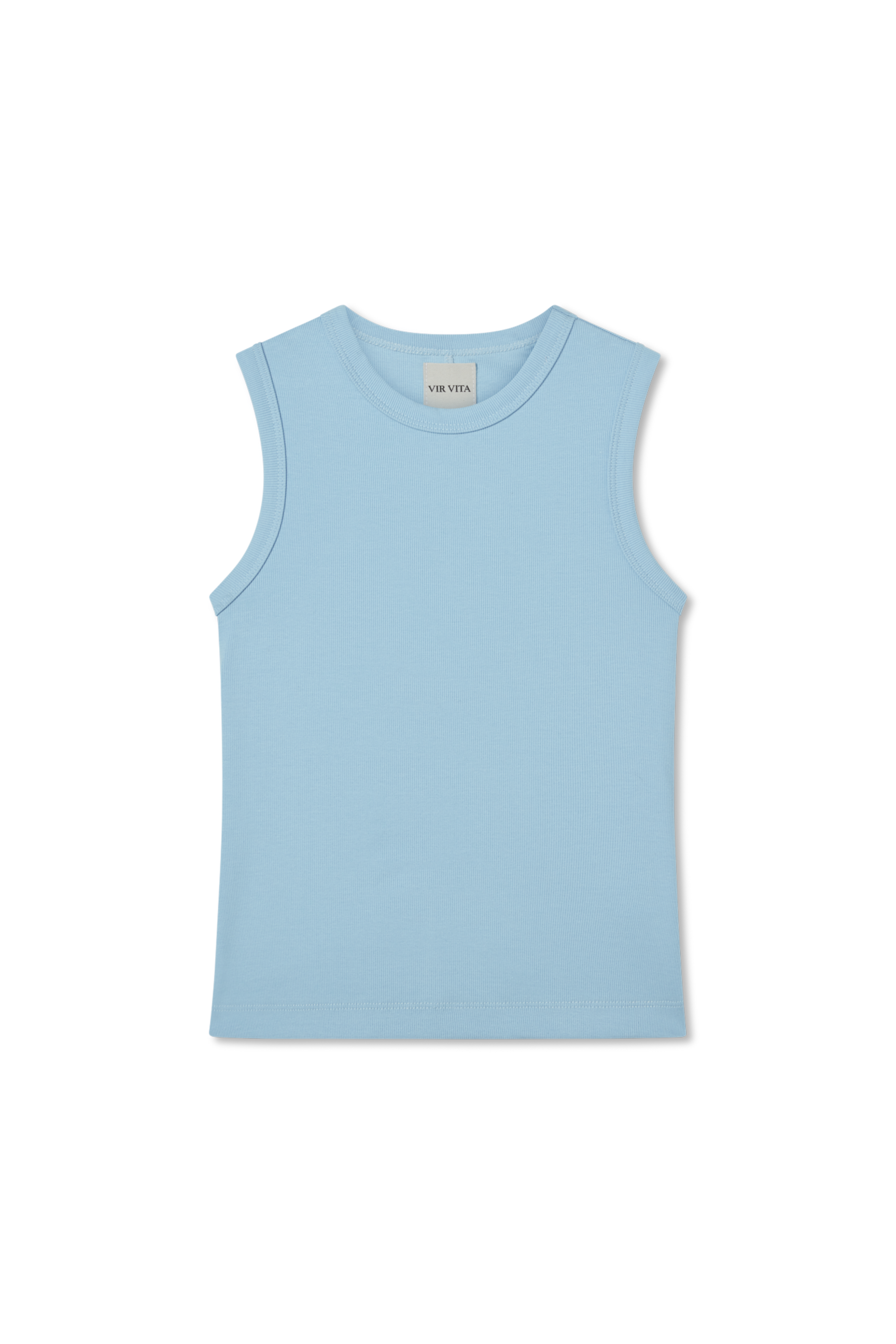 Luxurious supima cotton tank top featuring a fitted silhouette with a high neckline in light blue - VIR VITA
#color_baby blue