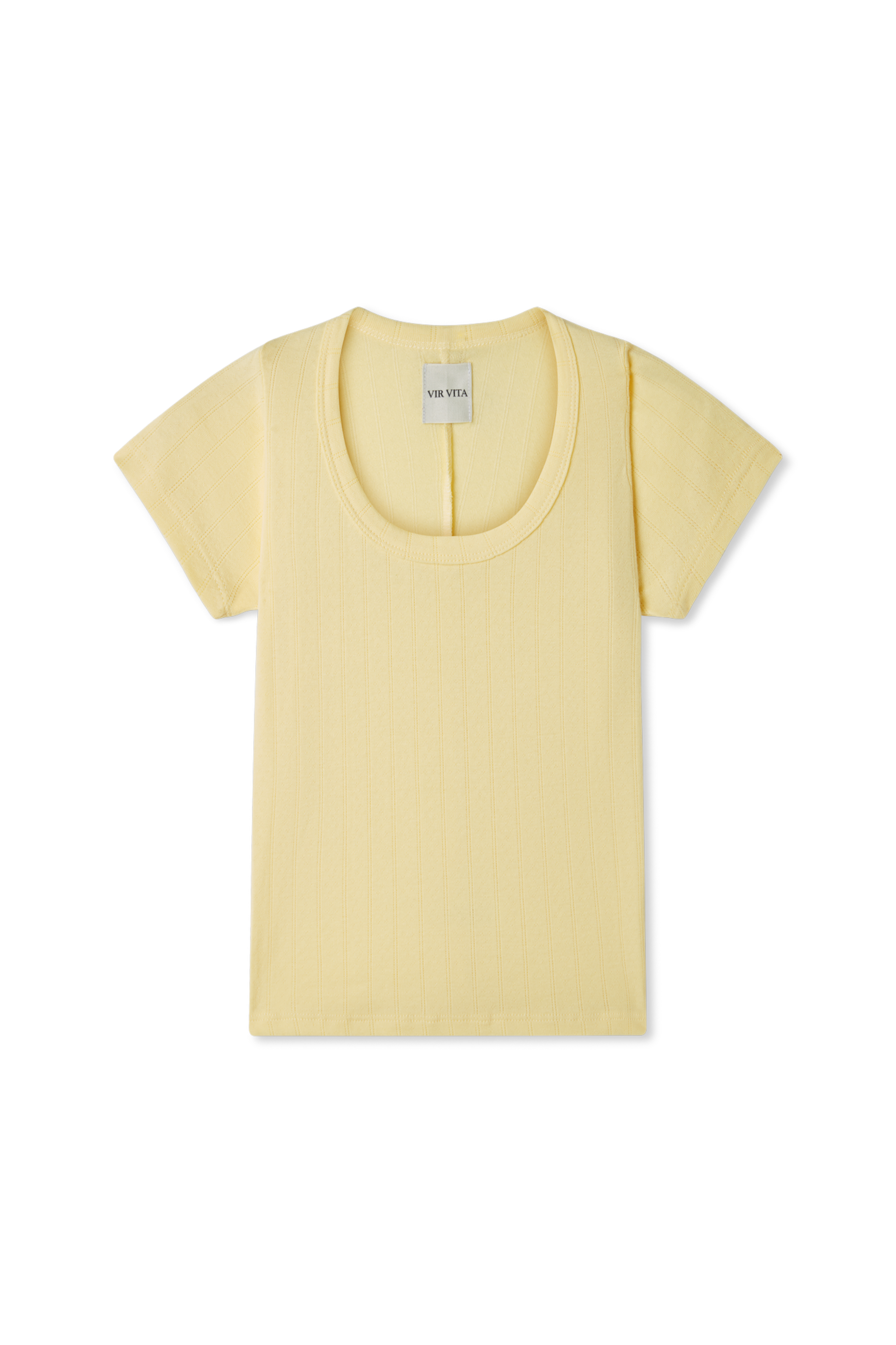 Pointelle tee in pale yellow made of 100% cotton featuring a flattering scoop neckline - VIR VITA
#color_butter