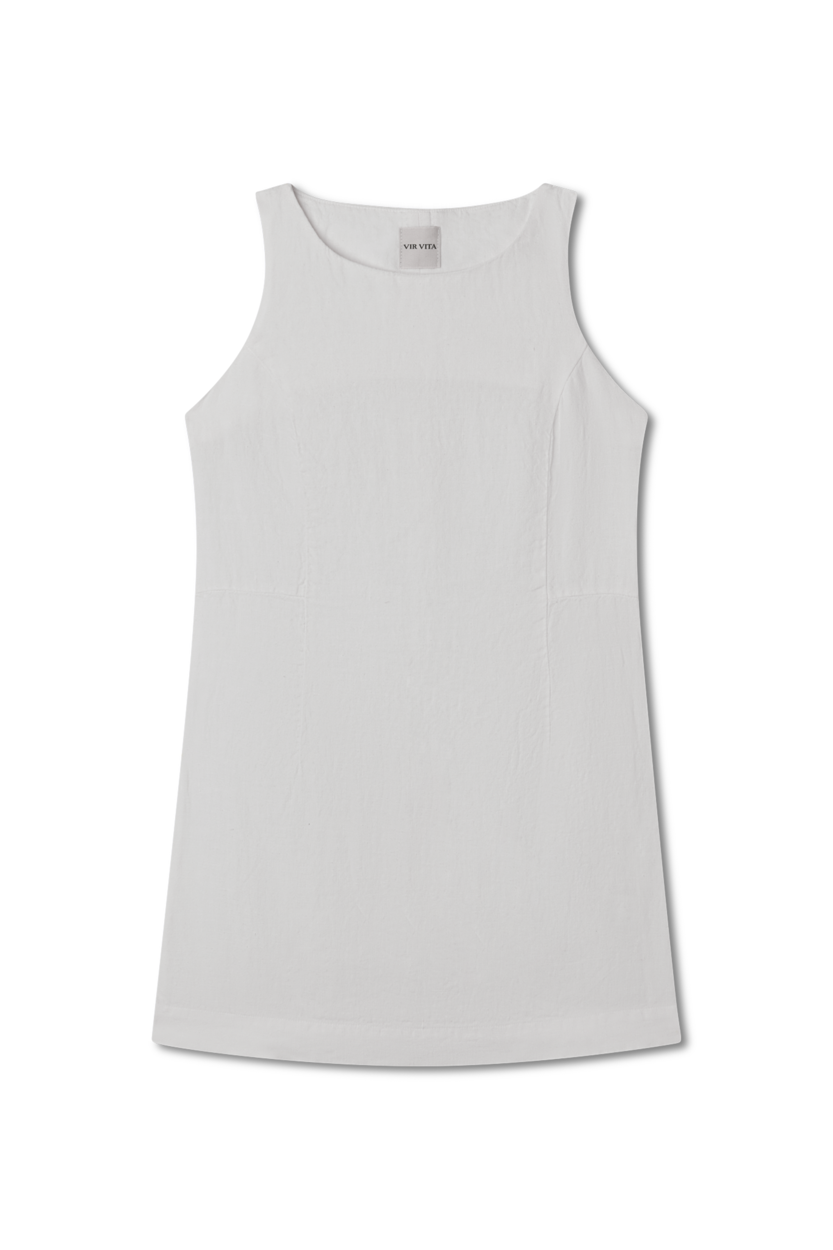 Sustainable 100% linen dress featuring a simple and comfortable silhouette in white- VIR VITA
#color_white