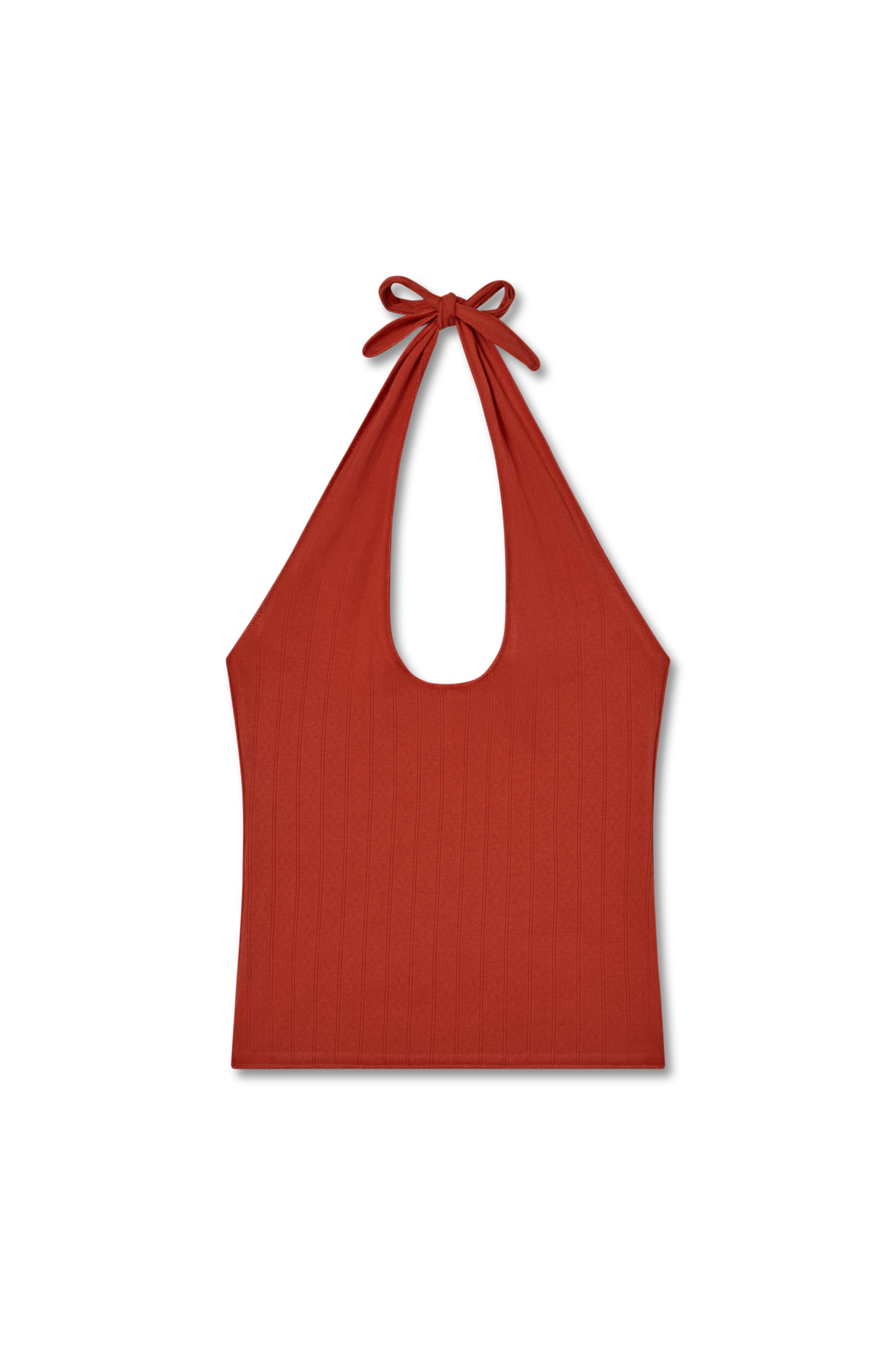 Pointelle halter top made of 100% recycled cotton in red - VIR VITA
#color_apple red