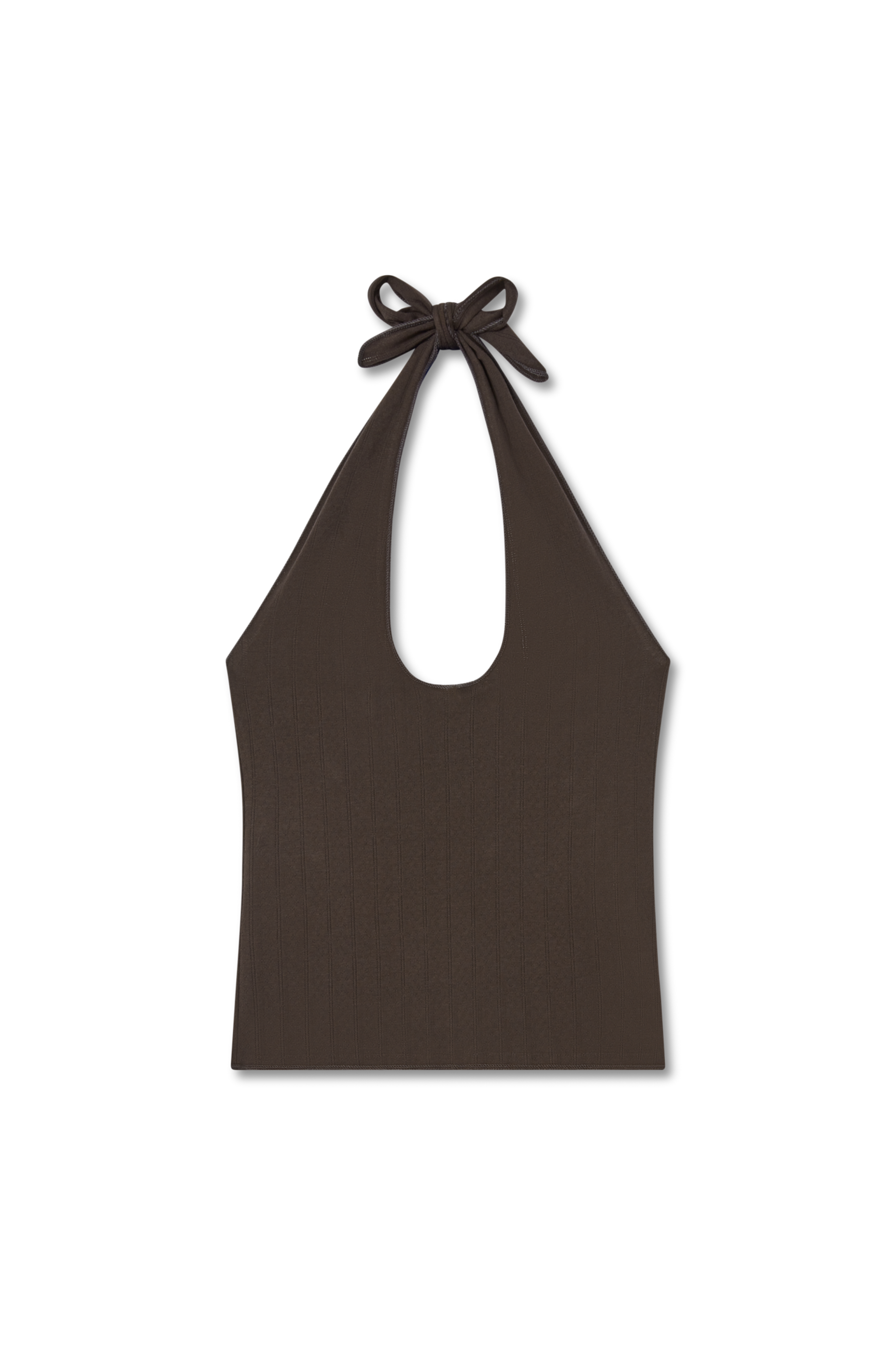 Pointelle halter top made of 100% recycled cotton in dark brown - VIR VITA
#color_espresso