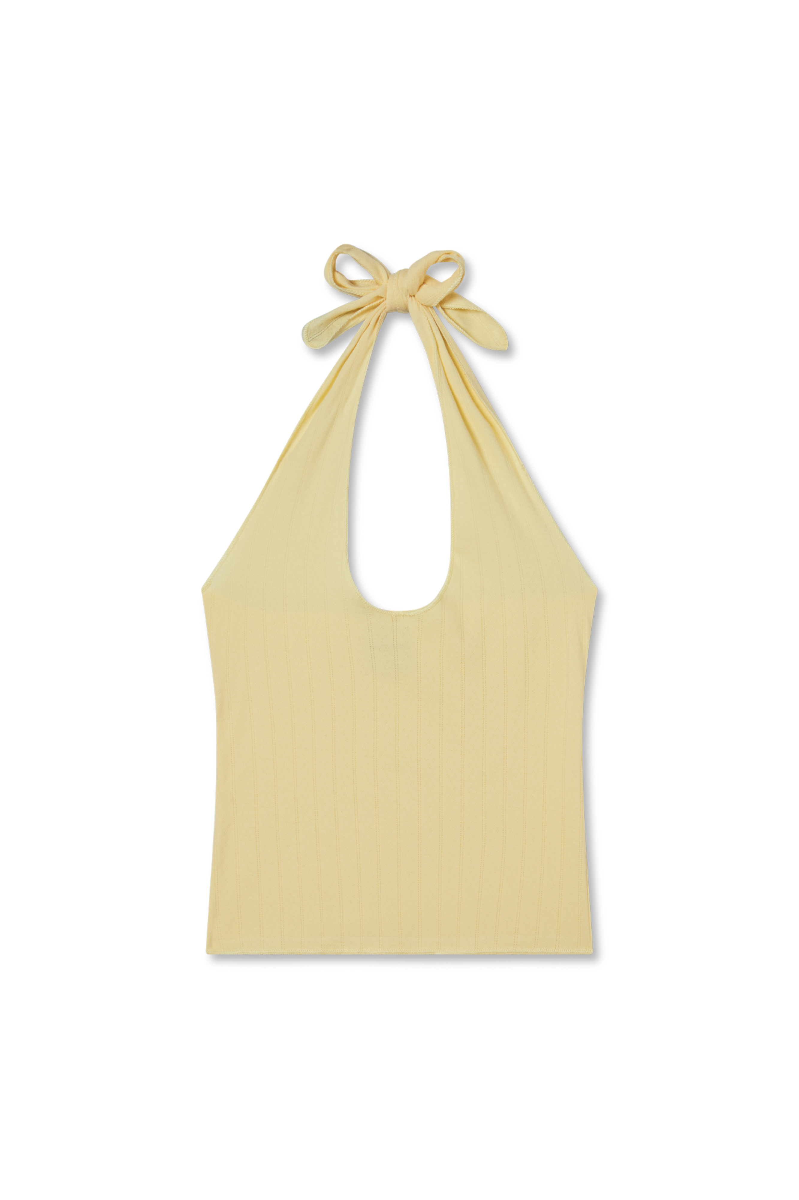 Pointelle halter top made of 100% recycled cotton in pale yellow - VIR VITA
#color_butter
