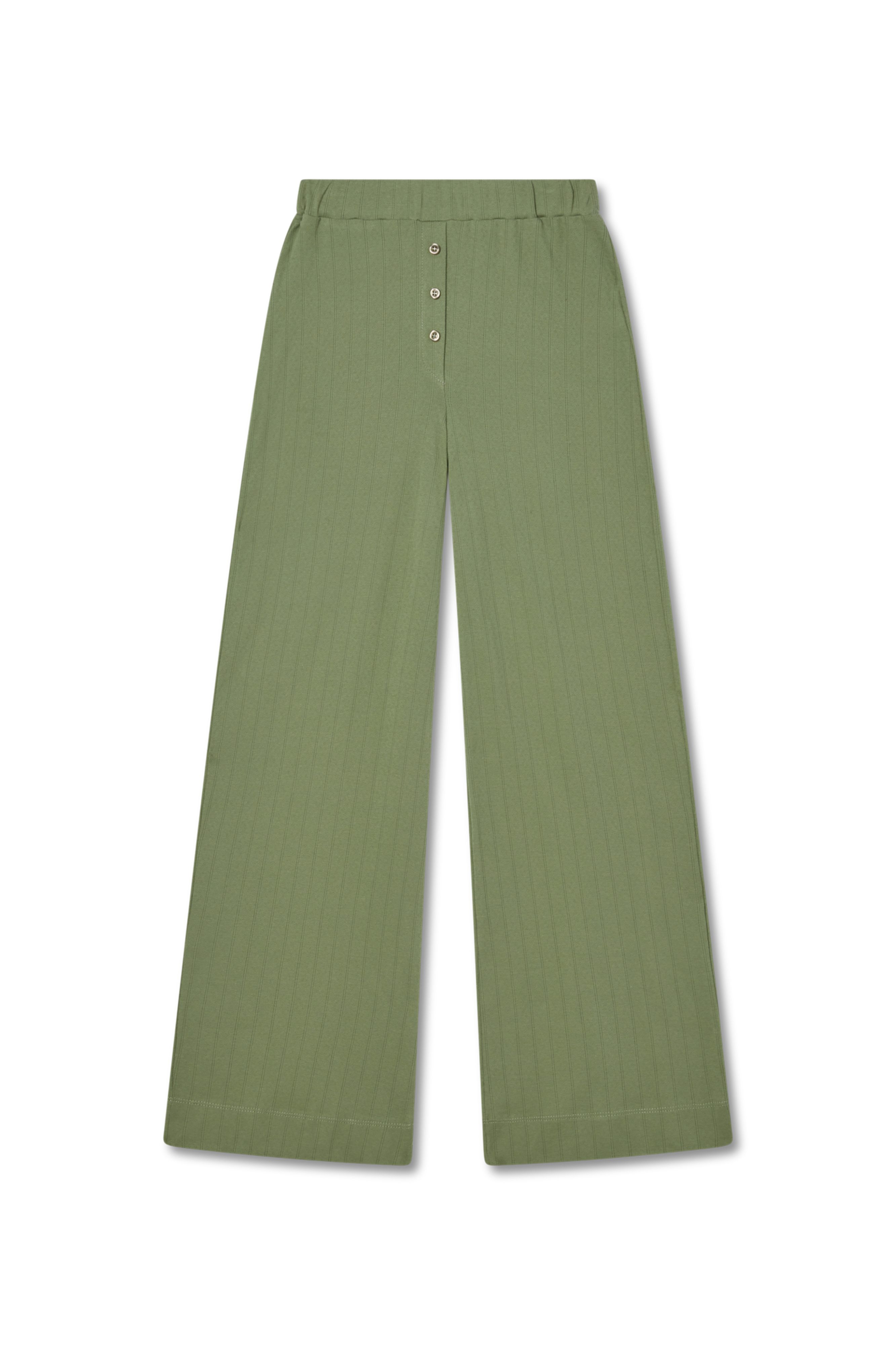 Sustainable pointelle lounge pants made of 100% recycled cotton featuring a relaxed straight leg fit in sage green - VIR VITA
#color_sage
