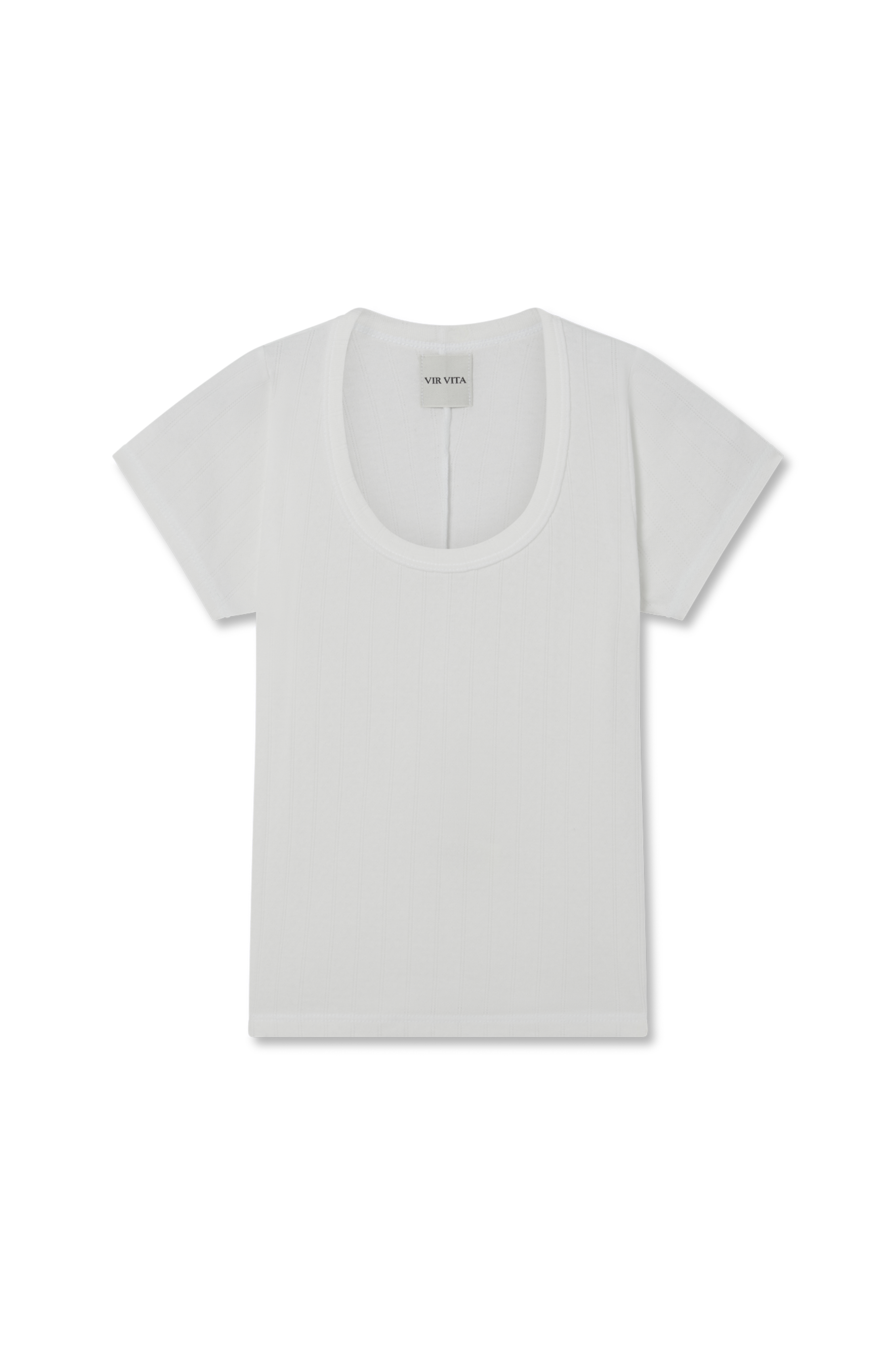 Pointelle tee in white made of 100% cotton featuring a flattering scoop neckline - VIR VITA
#color_coconut