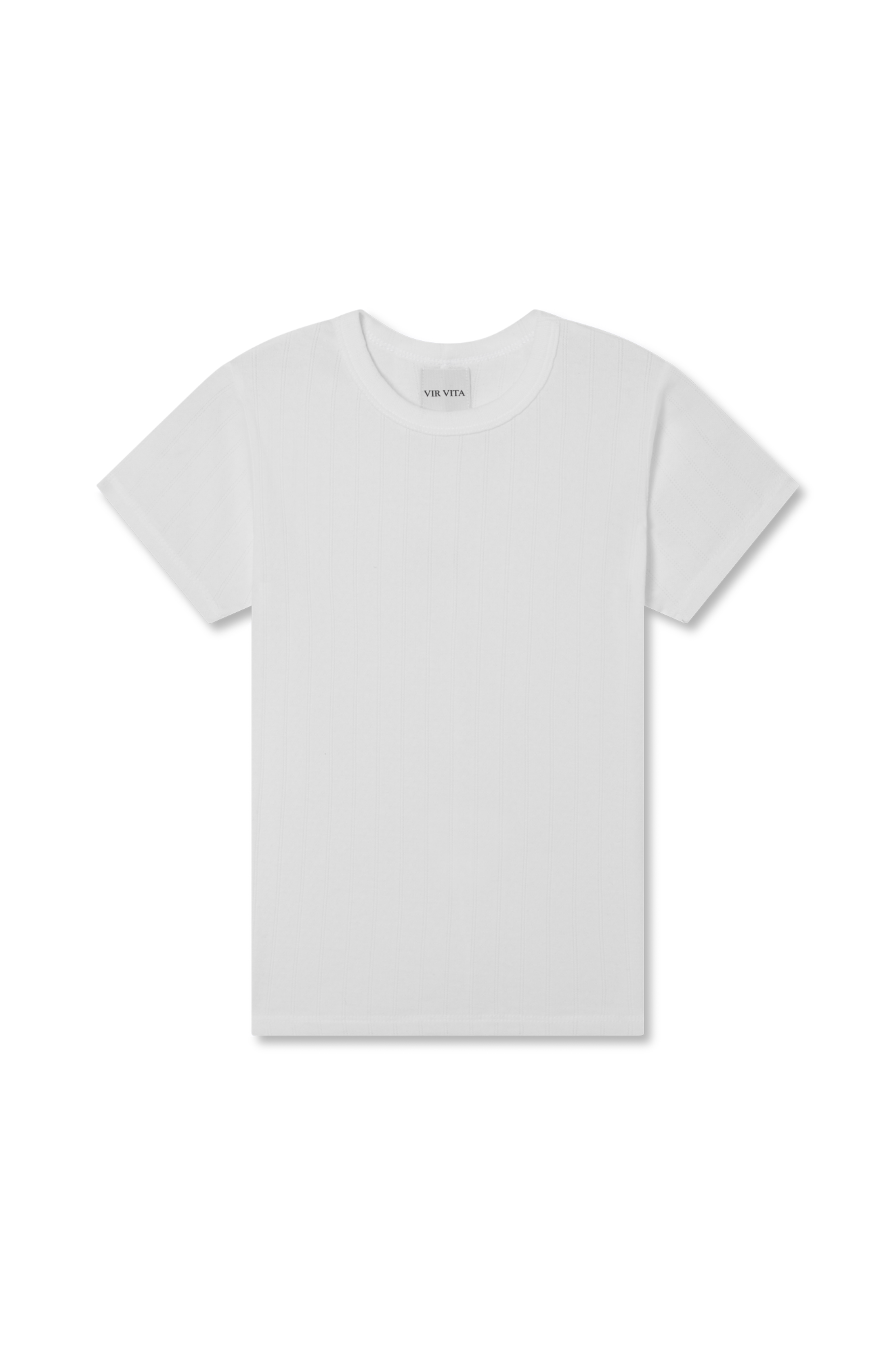 The signature 100% cotton Pointelle Tee with a classic crewneck neckline in white - VIR VITA
#color_coconut