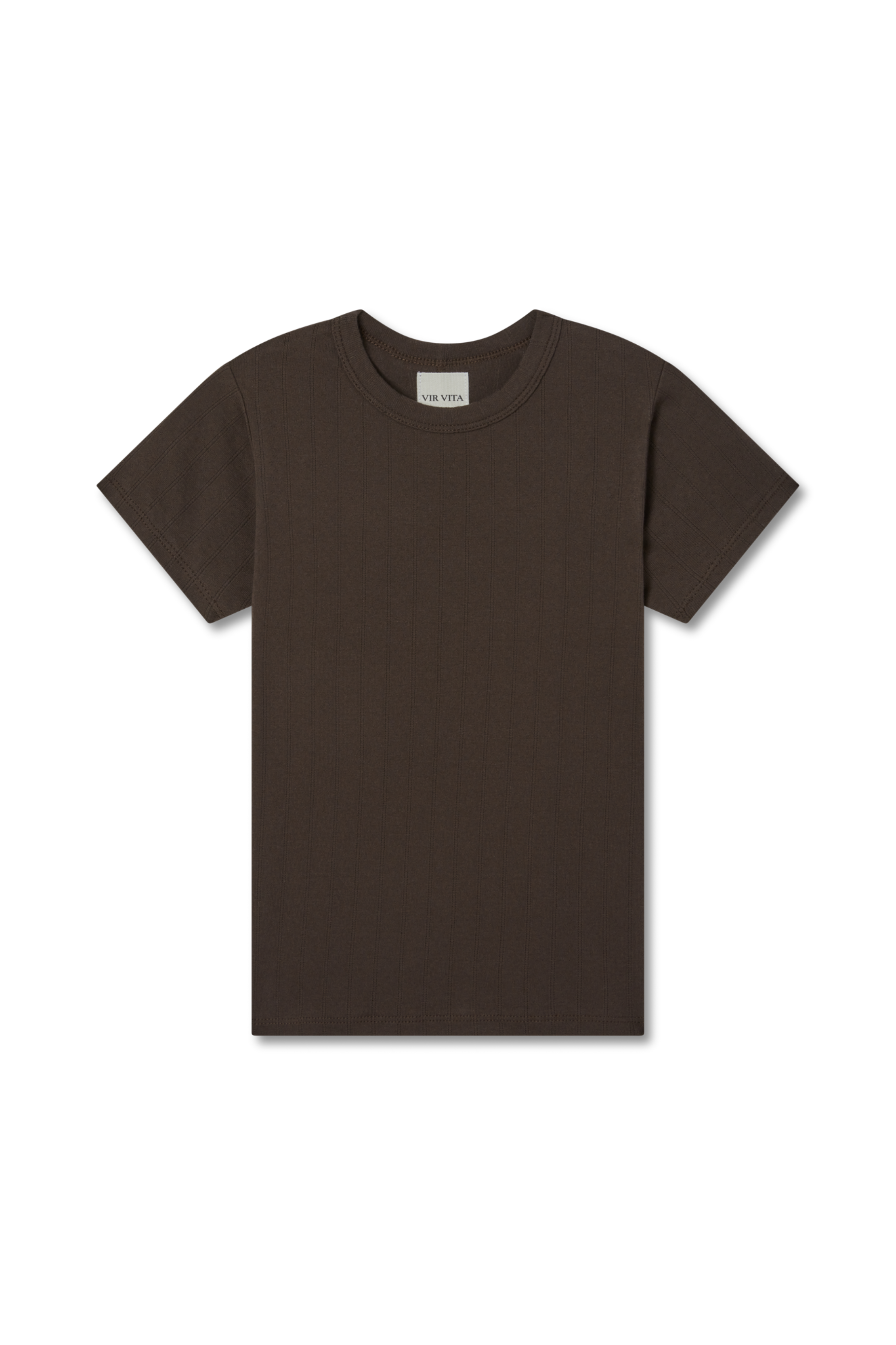The signature 100% cotton Pointelle Tee with a classic crewneck neckline in dark brown- VIR VITA
#color_espresso