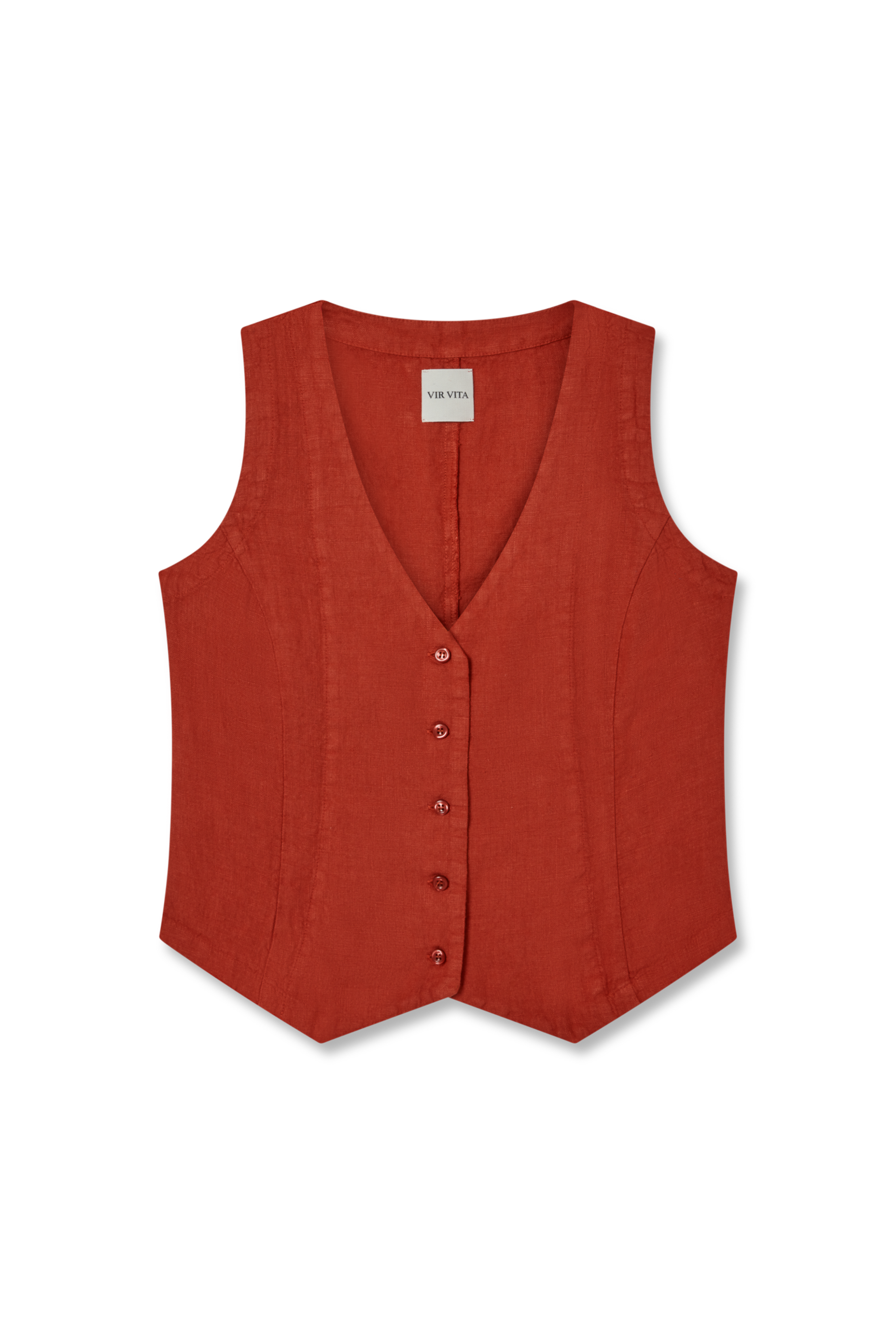 Red sustainable 100% linen vest with matching Italian handcrafted buttons - VIR VITA
#color_apple red