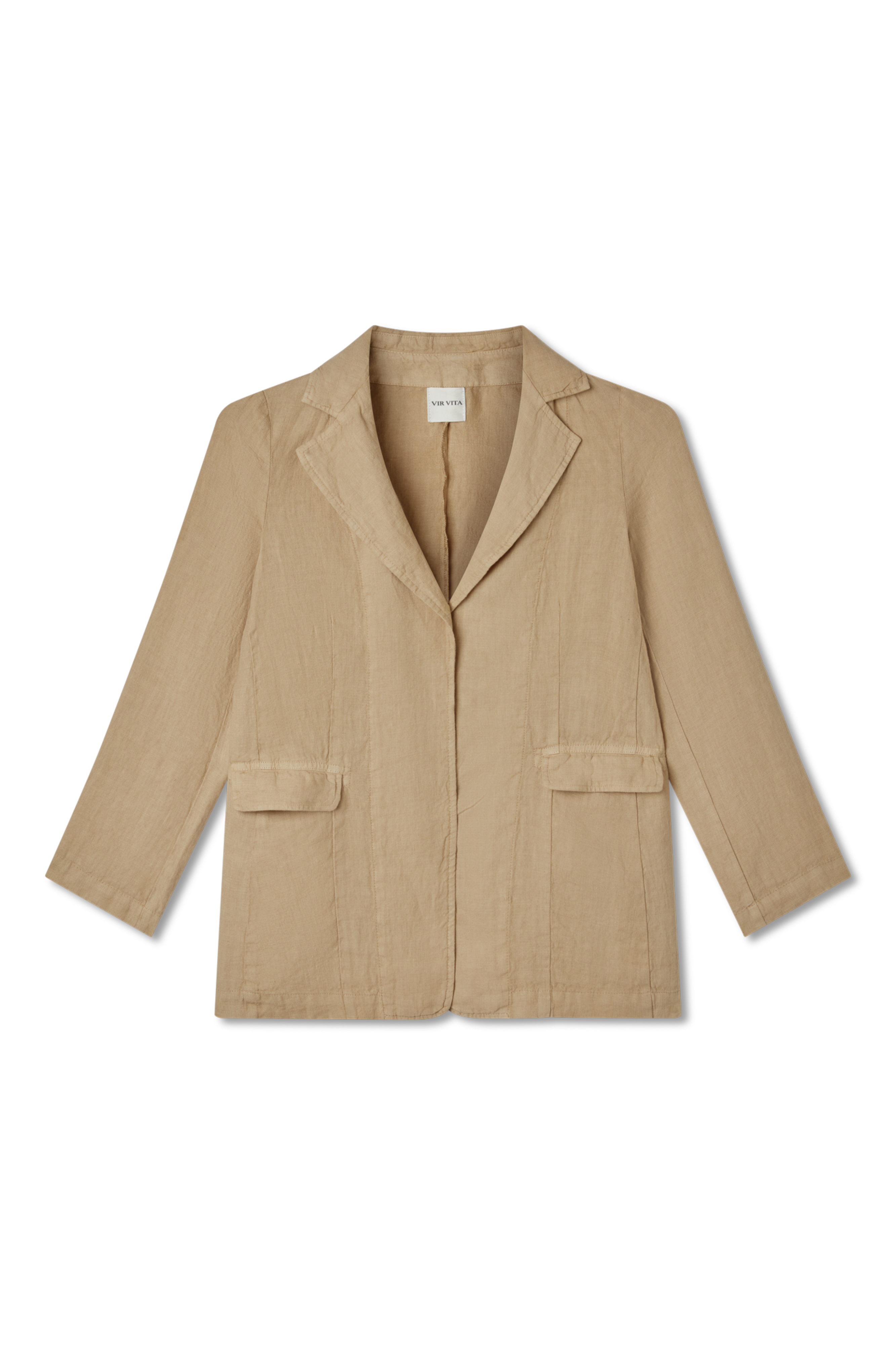 100% linen blazer featuring an elegant and classic silhouette in toffee beige-VIR VITA
#color_toffee