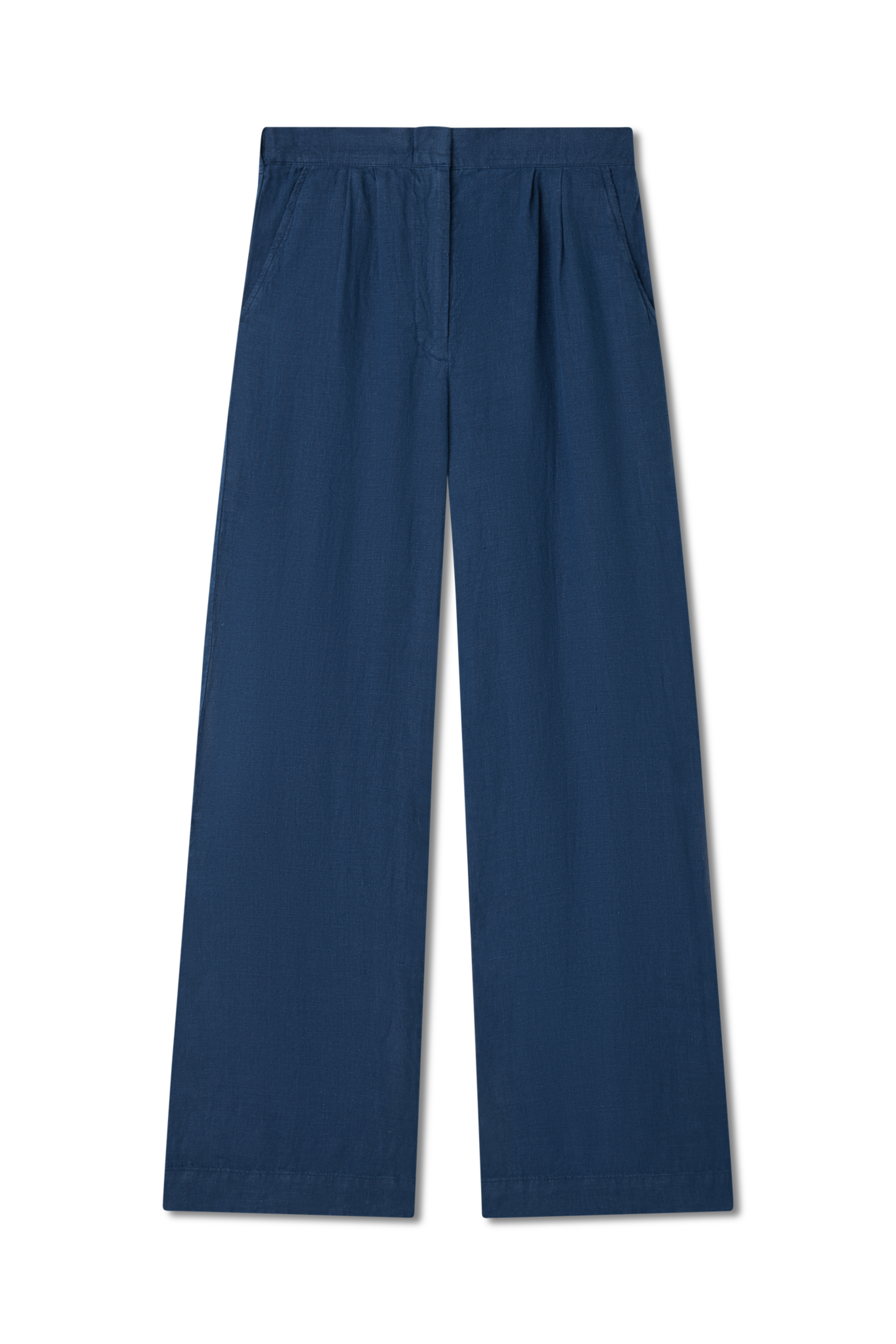 100% linen trouser featuring a high waisted double pleat silhouette in navy blue- VIR VITA
#color_navy
