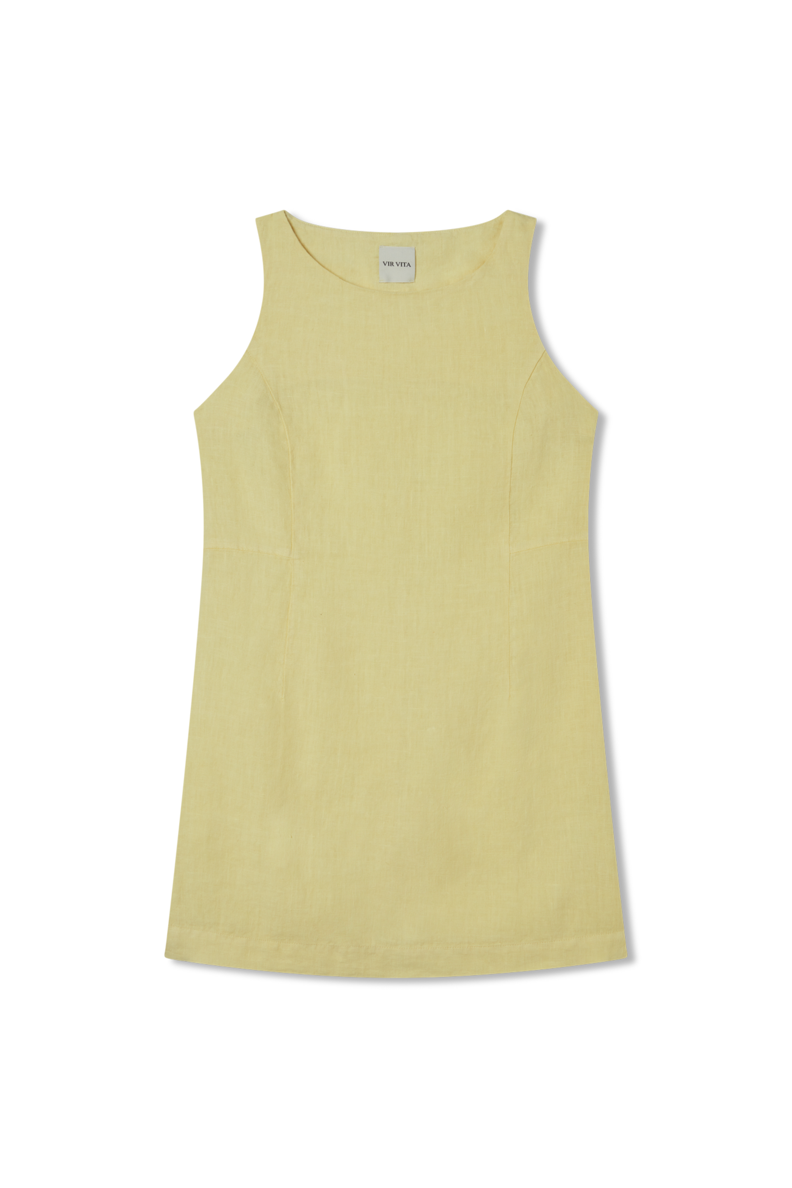 Sustainable 100% linen dress featuring a simple and comfortable silhouette in pale yellow - VIR VITA
#color_butter