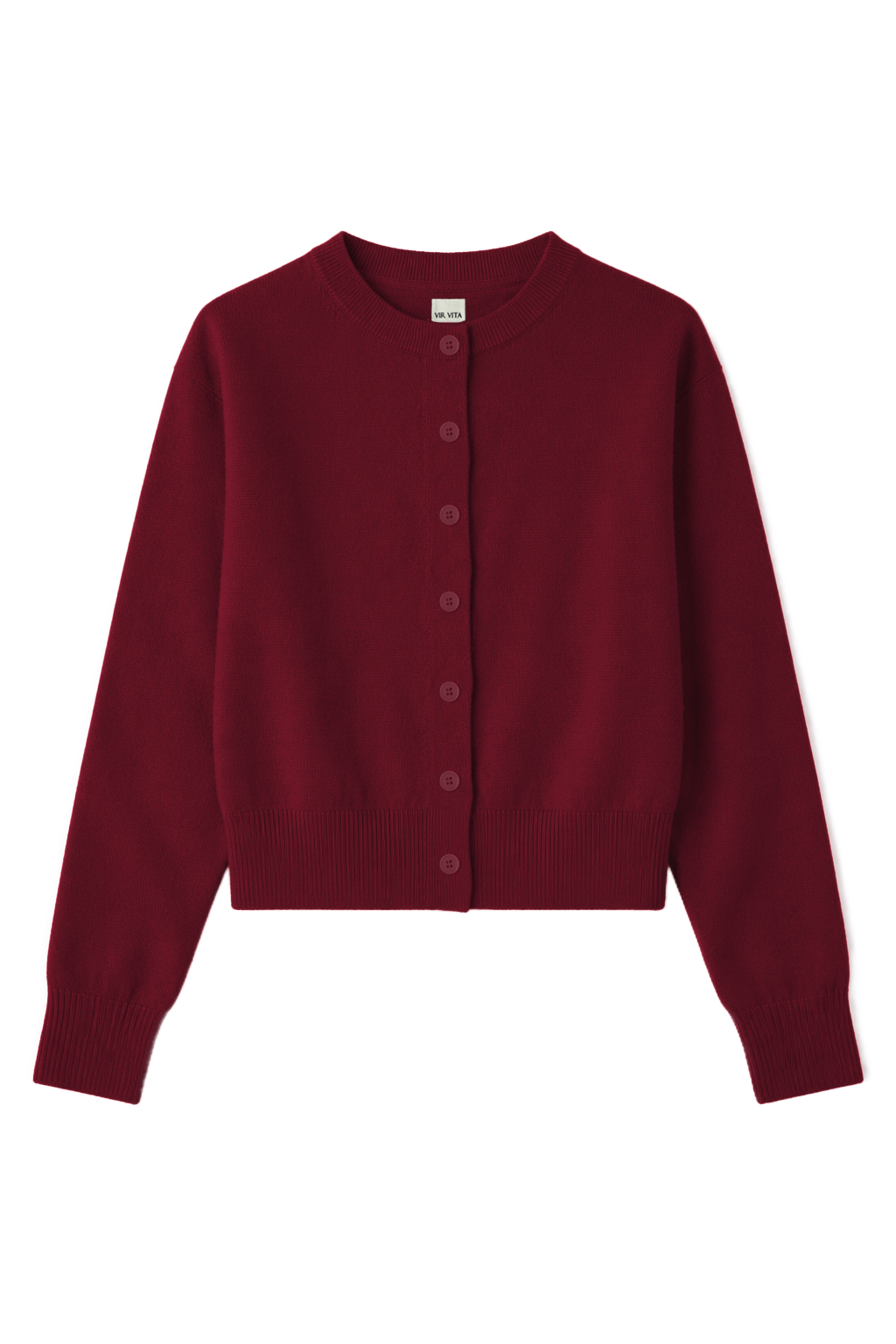 Flat image of a speckled merlot red cardigan made in soft cashmere with slouchy details to create a relaxed silhouette. - VIR VITA
#color_merlot