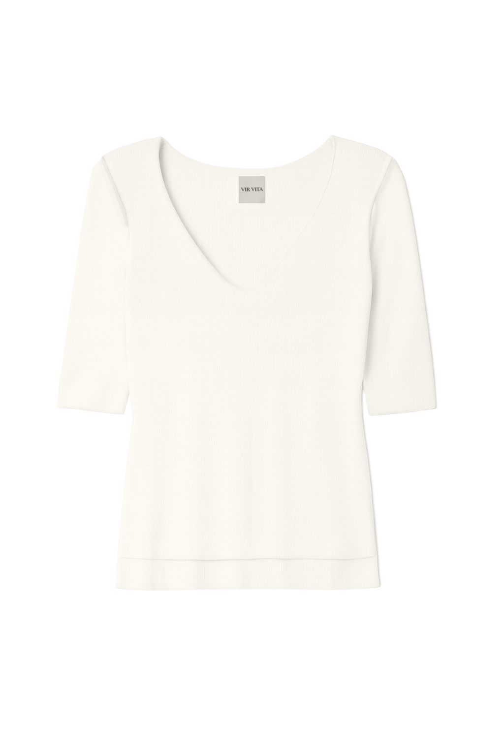 Flat image of a micro modal white three-quarter sleeve v-neck top - VIR VITA
#color_coconut