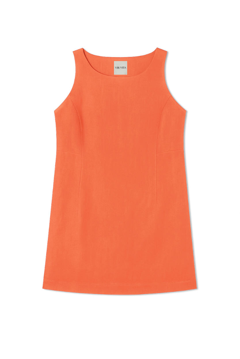 Sustainable orange 100% linen dress with a simple and comfortable silhouette - VIR VITA
#color_cayenne