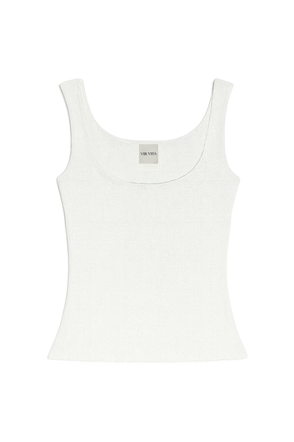 Flat image of a white square neck modal knit tank top inspired by 90s style - VIR VITA
#color_coconut