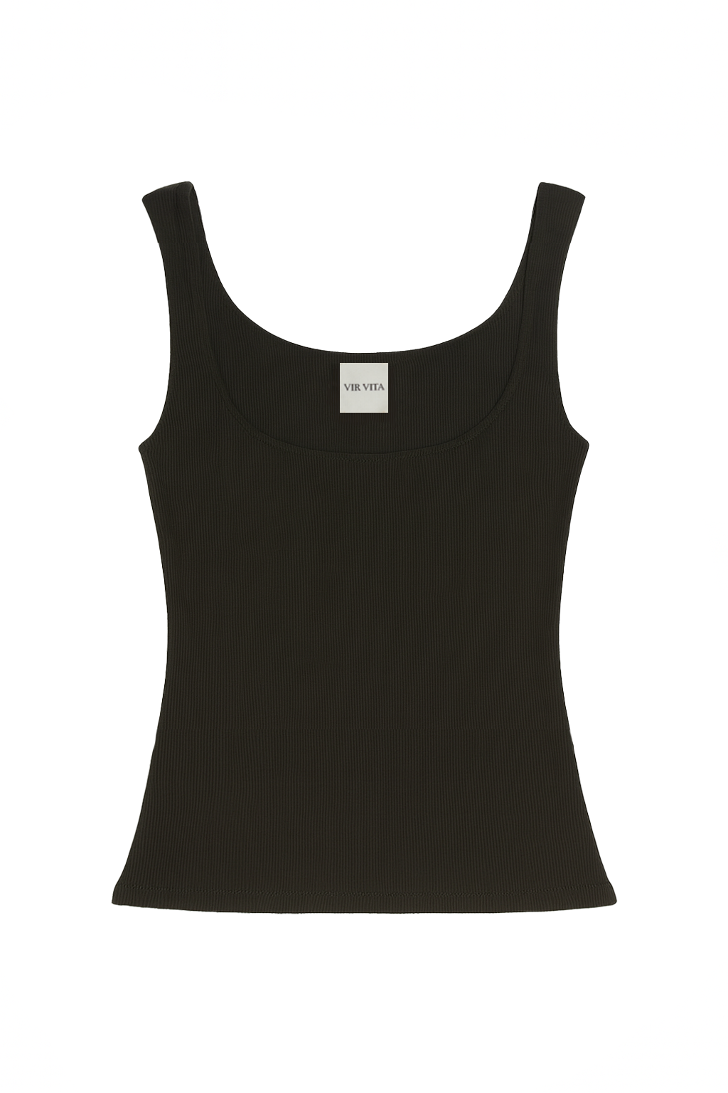 Flat image of a black square neck modal knit tank top inspired by 90s style - VIR VITA
#color_black