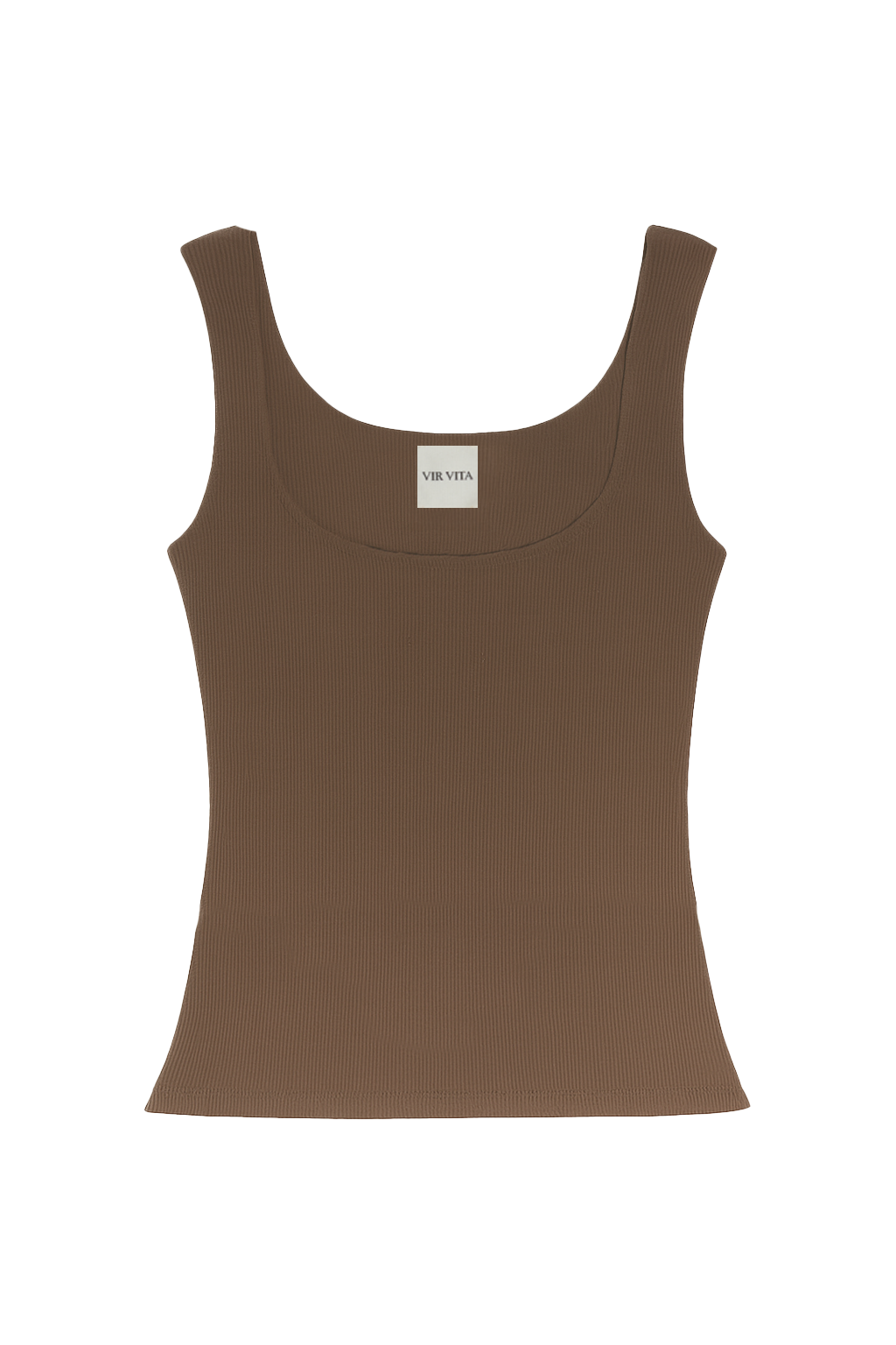 Flat image of a dark brown square neck modal knit tank top inspired by 90s style - VIR VITA
#color_chestnut
