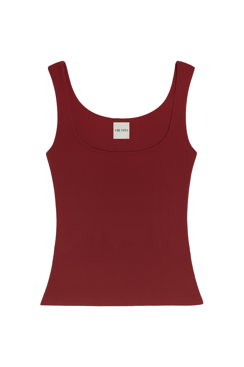 Flat image of a maroon square neck modal knit tank top inspired by 90s style - VIR VITA
#color_maroon