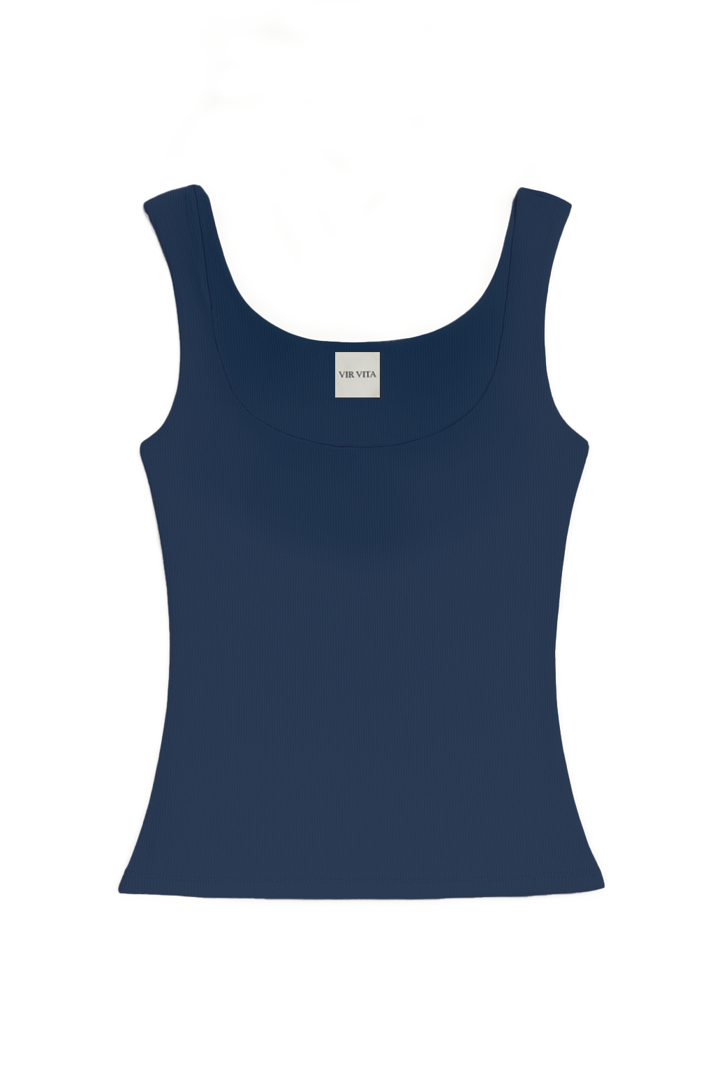 Flat image of a navy blue square neck modal knit tank top inspired by 90s style - VIR VITA
#color_navy