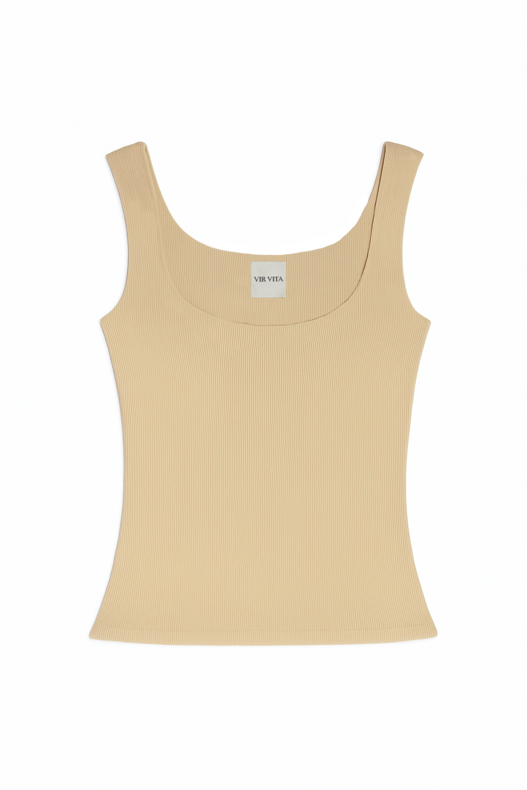 Flat image of a beige square neck modal knit tank top inspired by 90s style - VIR VITA
#color_toffee