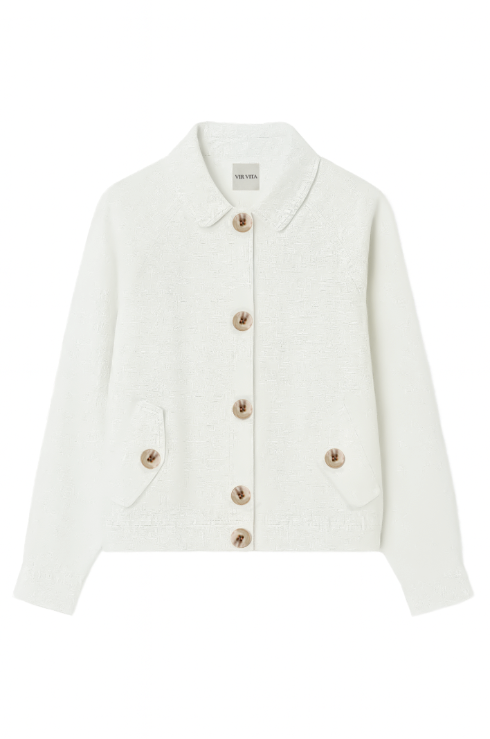 Flat image of a sustainable white 100% linen barn jacket - VIR VITA
#color_white