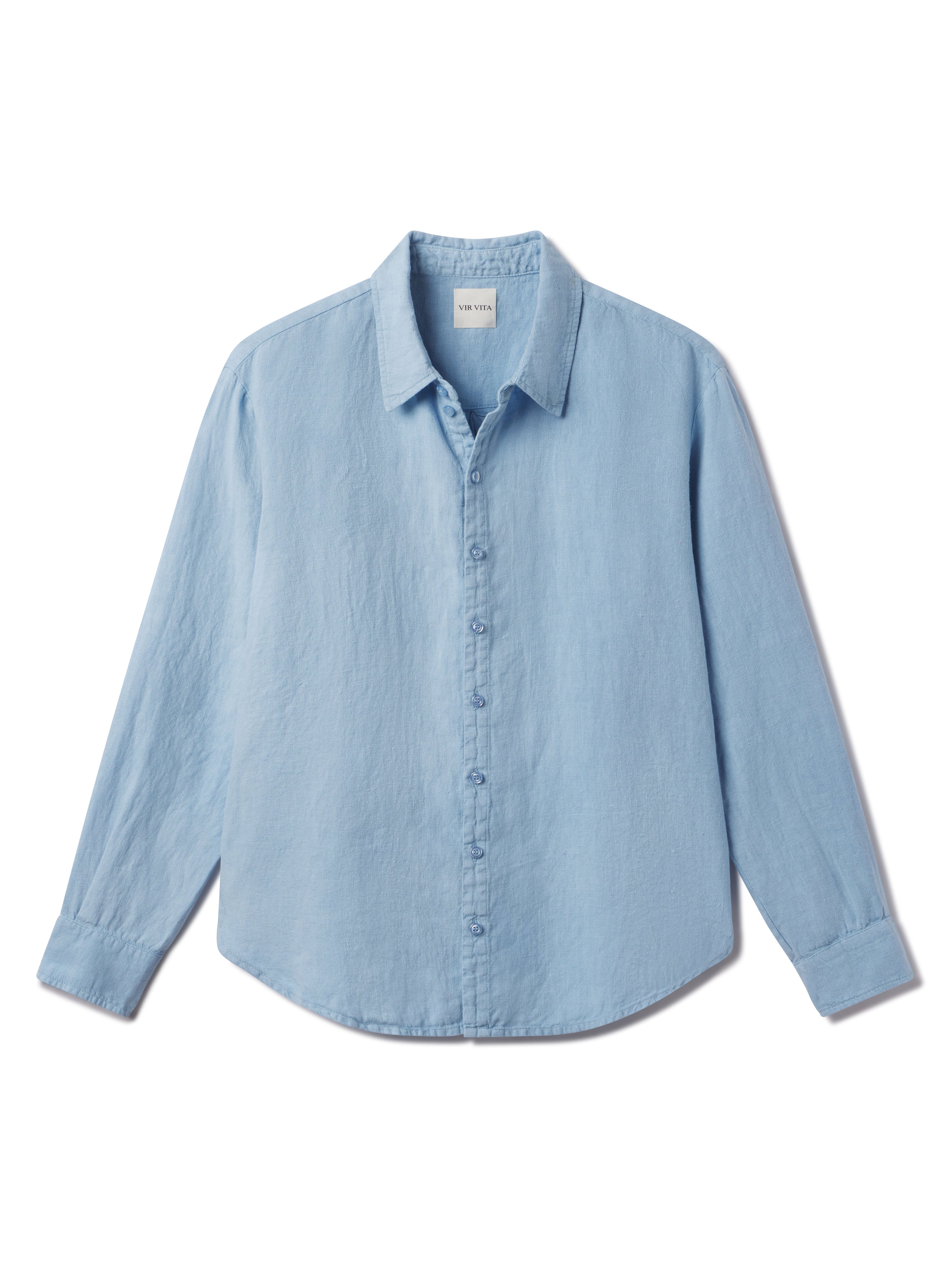 light blue sustainable oversized 100% linen button down long sleeve - VIR VITA
#color_baby blue
