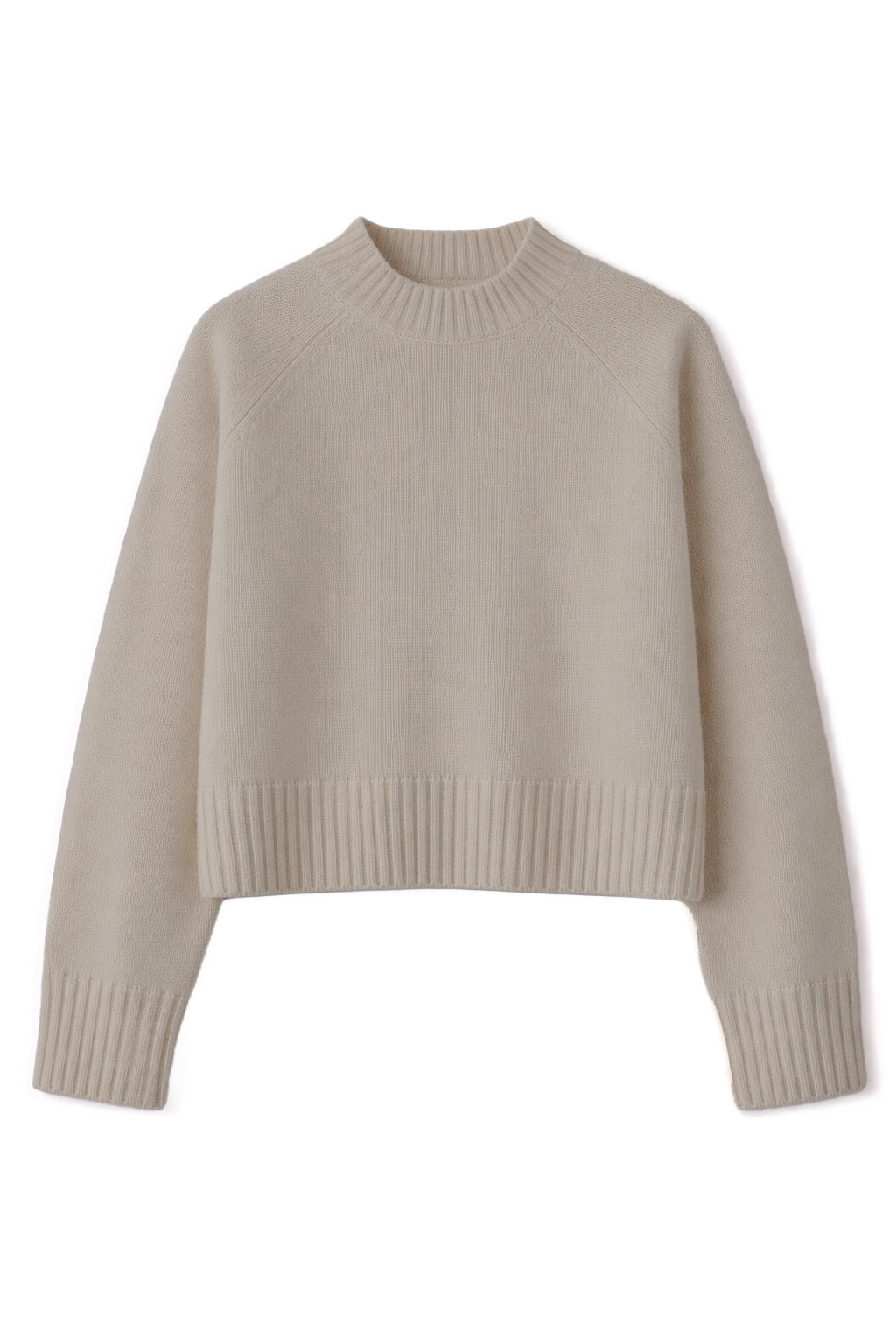 Claystone beige cashmere crewneck sweater with raglan sleeves and a relaxed silhouette. - VIR VITA
#color_claystone