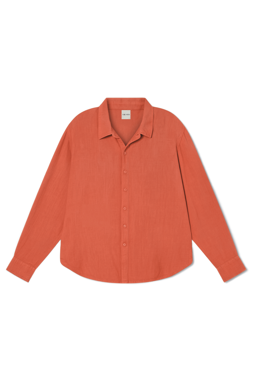 Flat image of a cayenne / orange colored sustainable oversized 100% linen button down long sleeve - VIR VITA
#color_cayenne