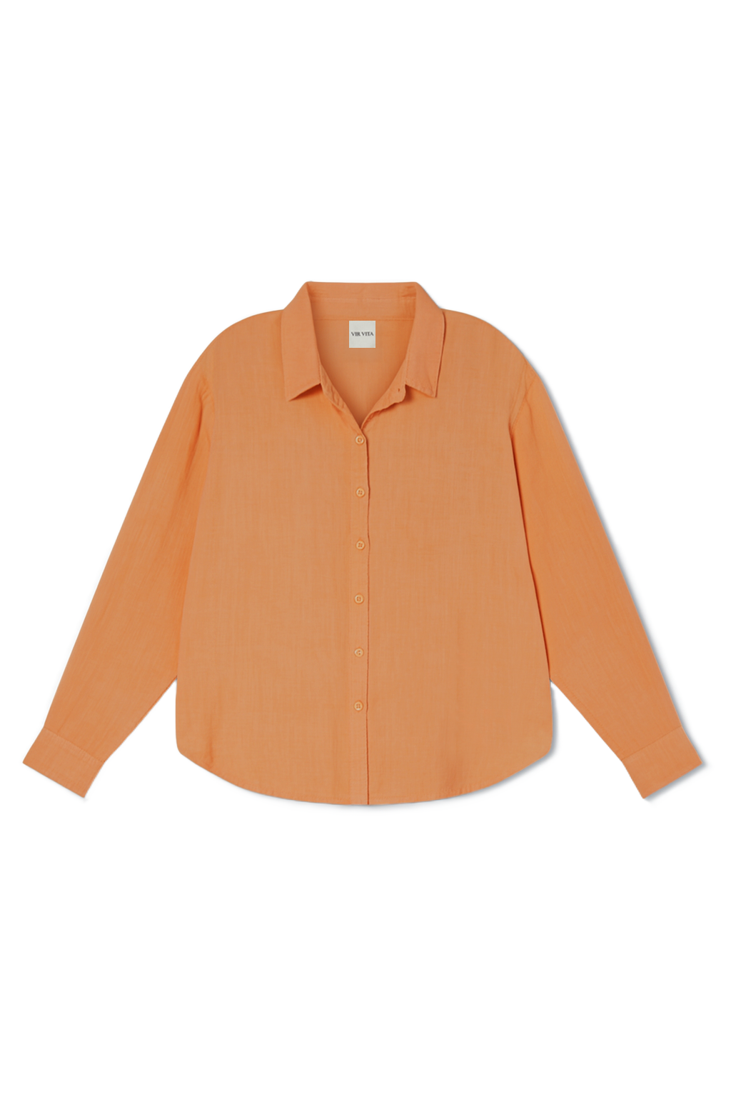 Flat image of orange colored sustainable oversized 100% linen button down long sleeve - VIR VITA
#color_melon