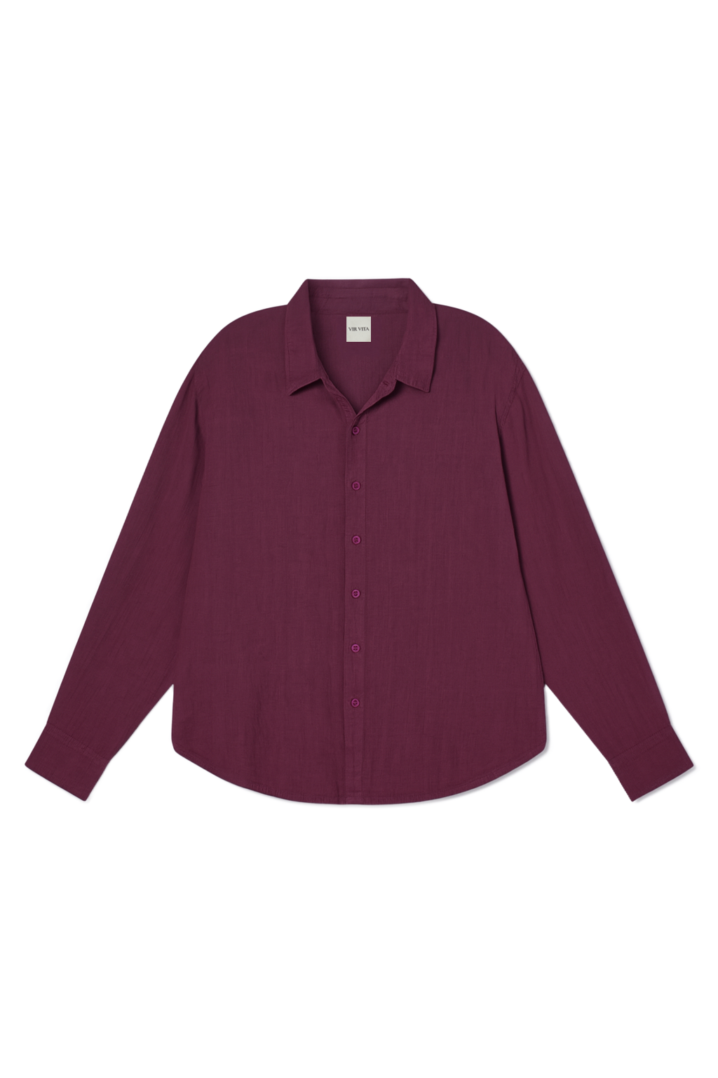 Flat image of a plum purple sustainable oversized 100% linen button down long sleeve - VIR VITA
#color_plum