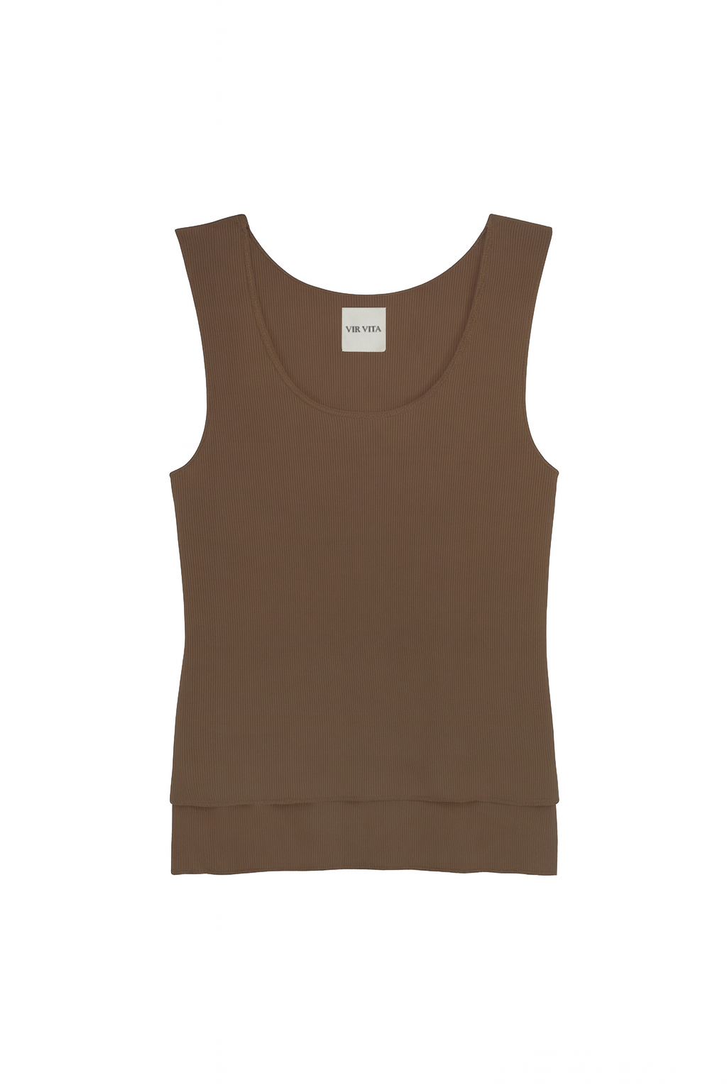Flat image of sustainable micro modal dark brown double lined tank top - VIR VITA
#color_chestnut