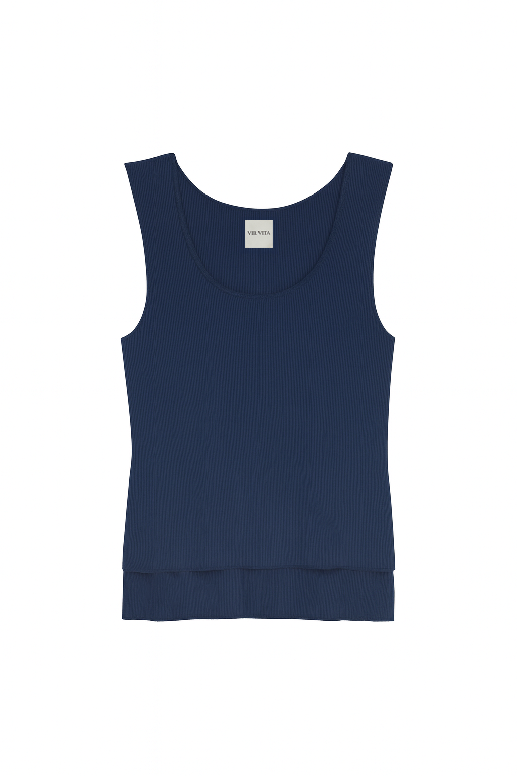 Flat image of sustainable micro modal navy blue double lined tank top - VIR VITA
#color_navy