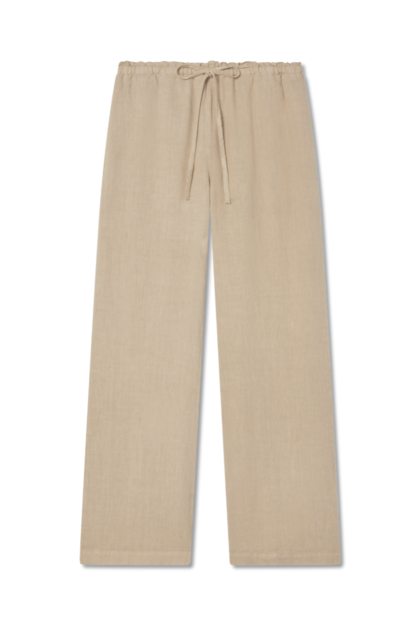 Sustainable beige drawstring linen pant made of 100% linen featuring a relaxed straight-leg fit - VIR VITA
#color_beige