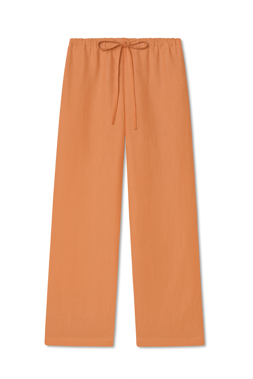 Flat image of a sustainable orange drawstring 100% linen pants featuring a straight leg fit - VIR VITA
#color_melon
