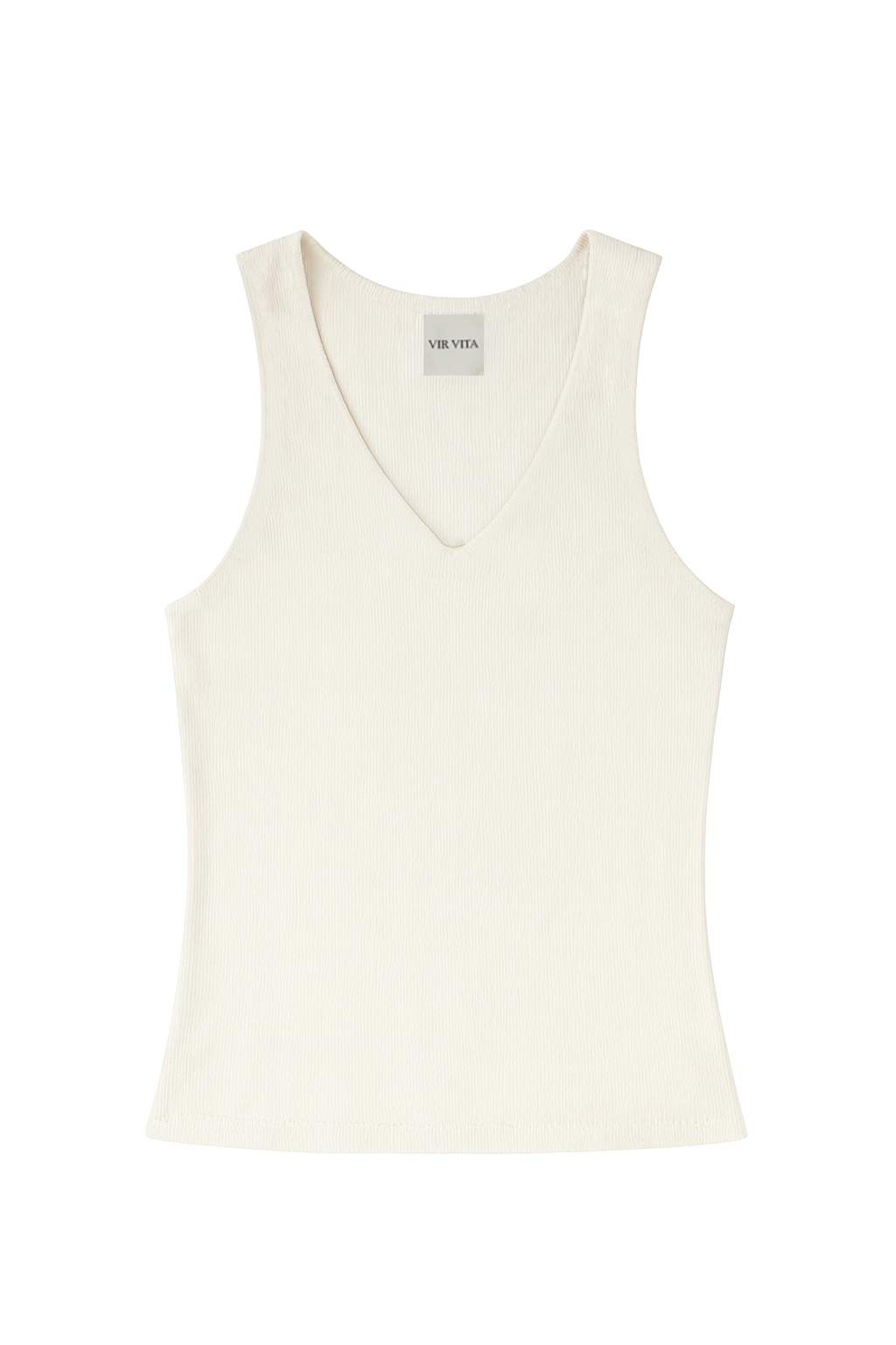 Flat image of a white sustainable micro modal ribbed double lined tank top with unique U neckline - VIR VITA
#color_coconut