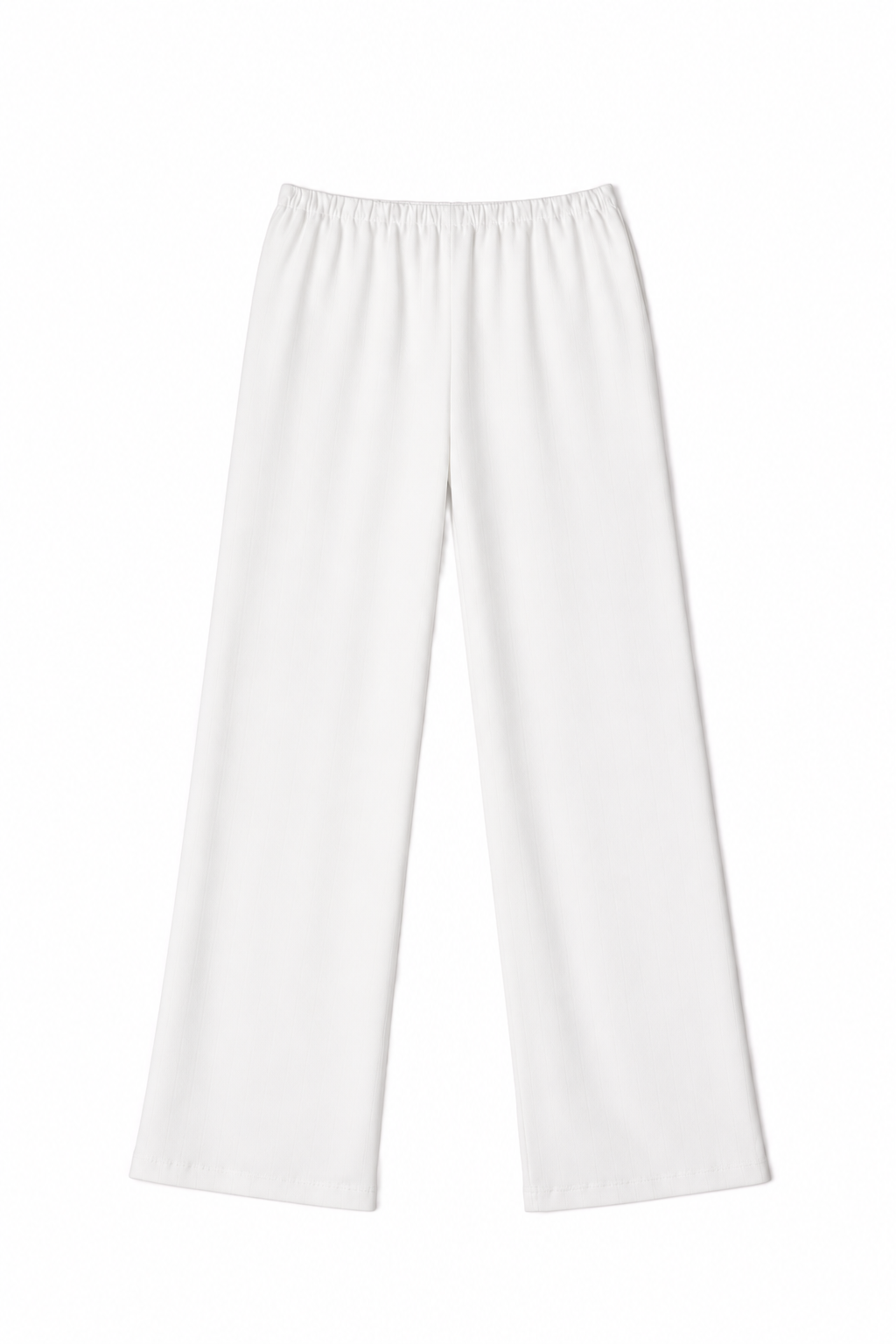 Flat image of white pointelle lounge pants with a relaxed wide leg, elasticized waistband, mid - rise, straight through to a soft flare at the ankle - VIR VITA
#color_coconut